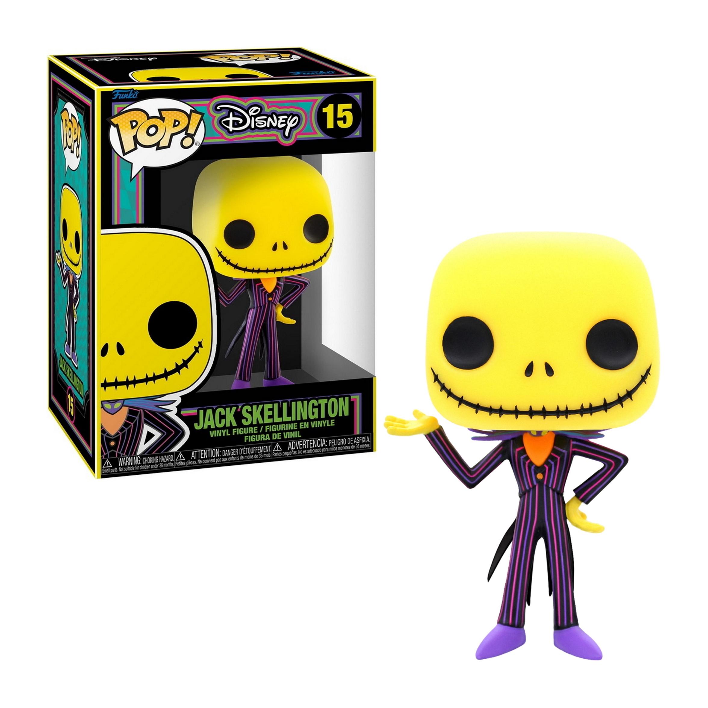 Funko Pop di Jack Skellington da The Nightmare Before Christmas, con la testa gialla.