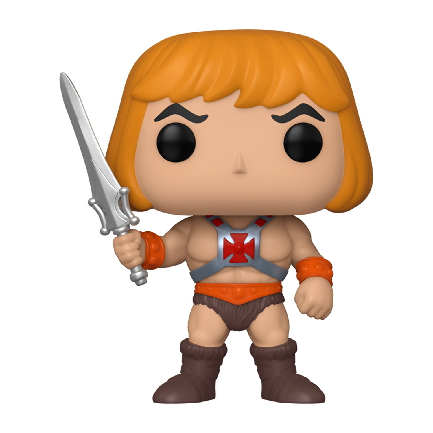 Action figure di He-Man con spada e capelli arancioni.
