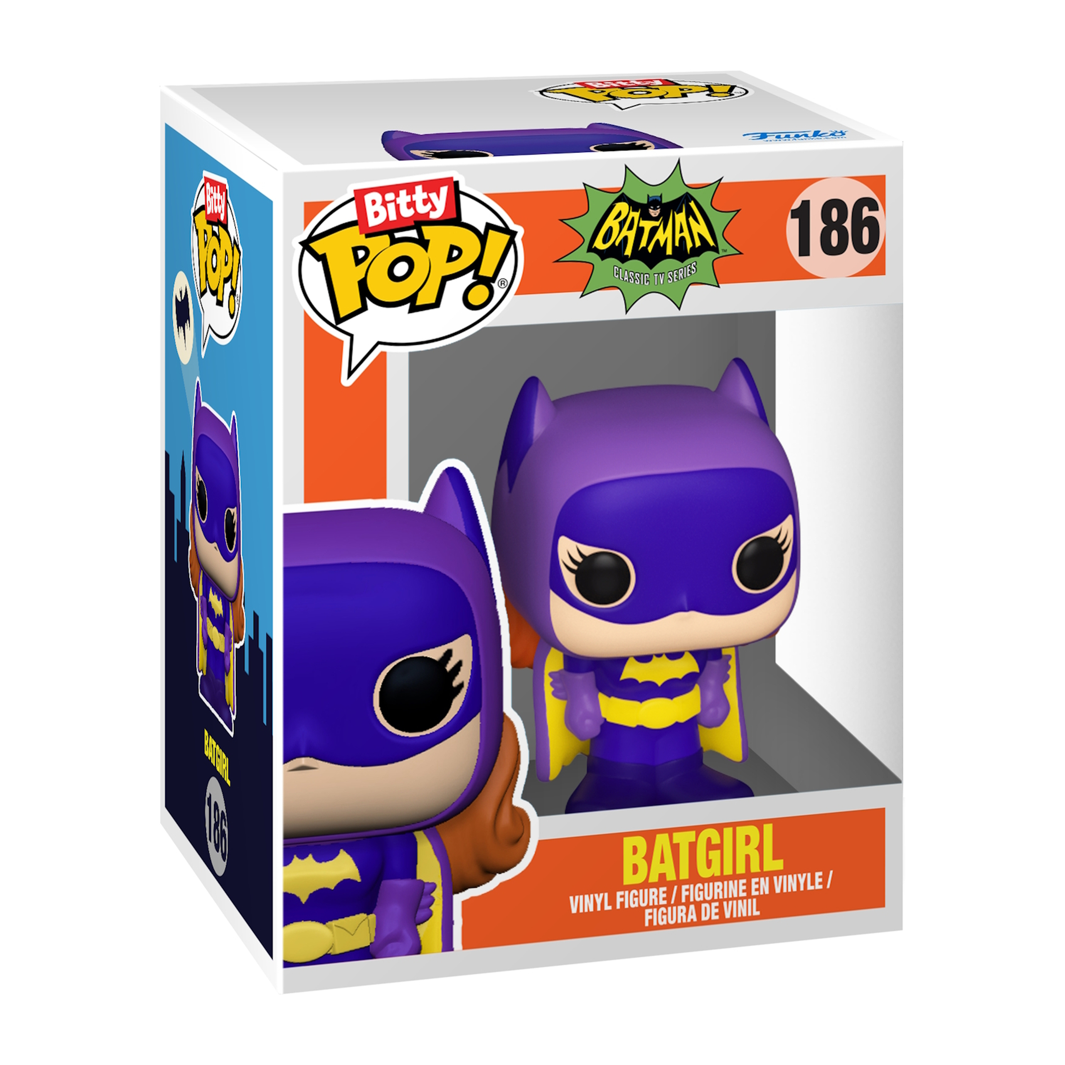 Figura di Batgirl Funko Pop nella sua scatola. La scatola mostra la figura e il logo.
