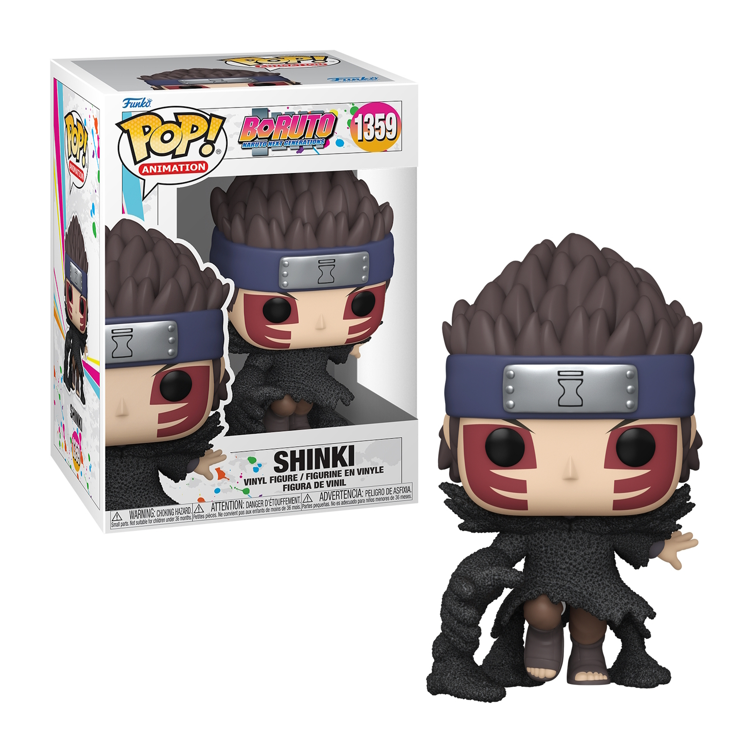 Figura Funko Pop! di Shinki della serie Boruto. Scatola a sinistra.