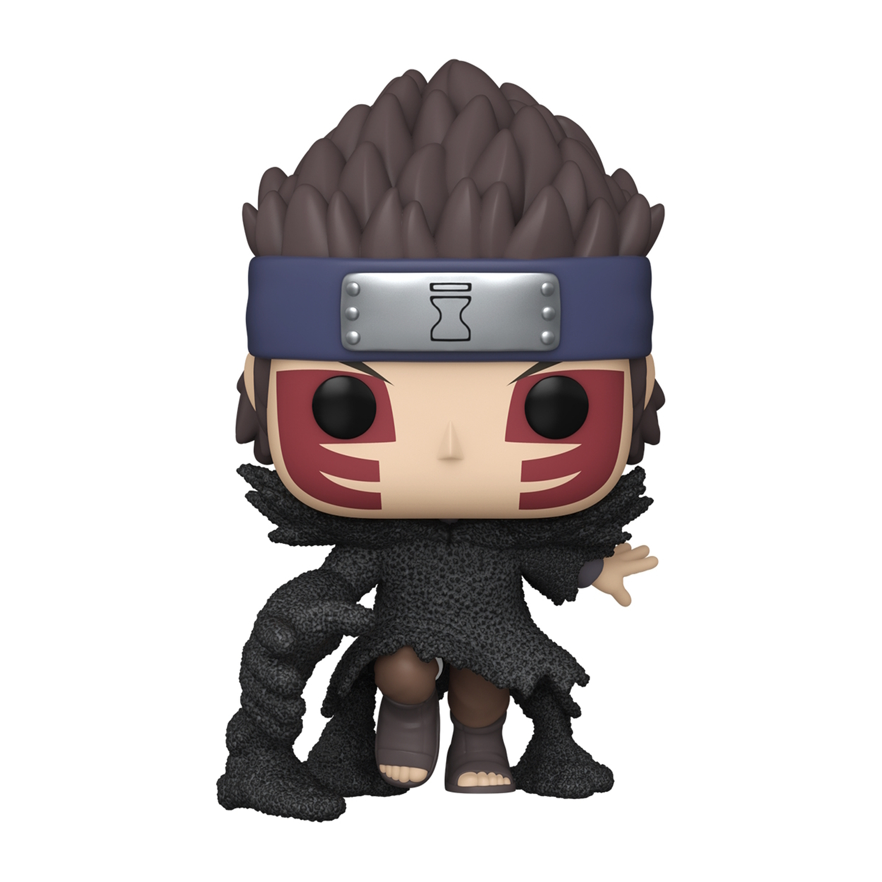 Figura Funko Pop di un personaggio con capelli castani, fascia blu e segni rossi sul viso.