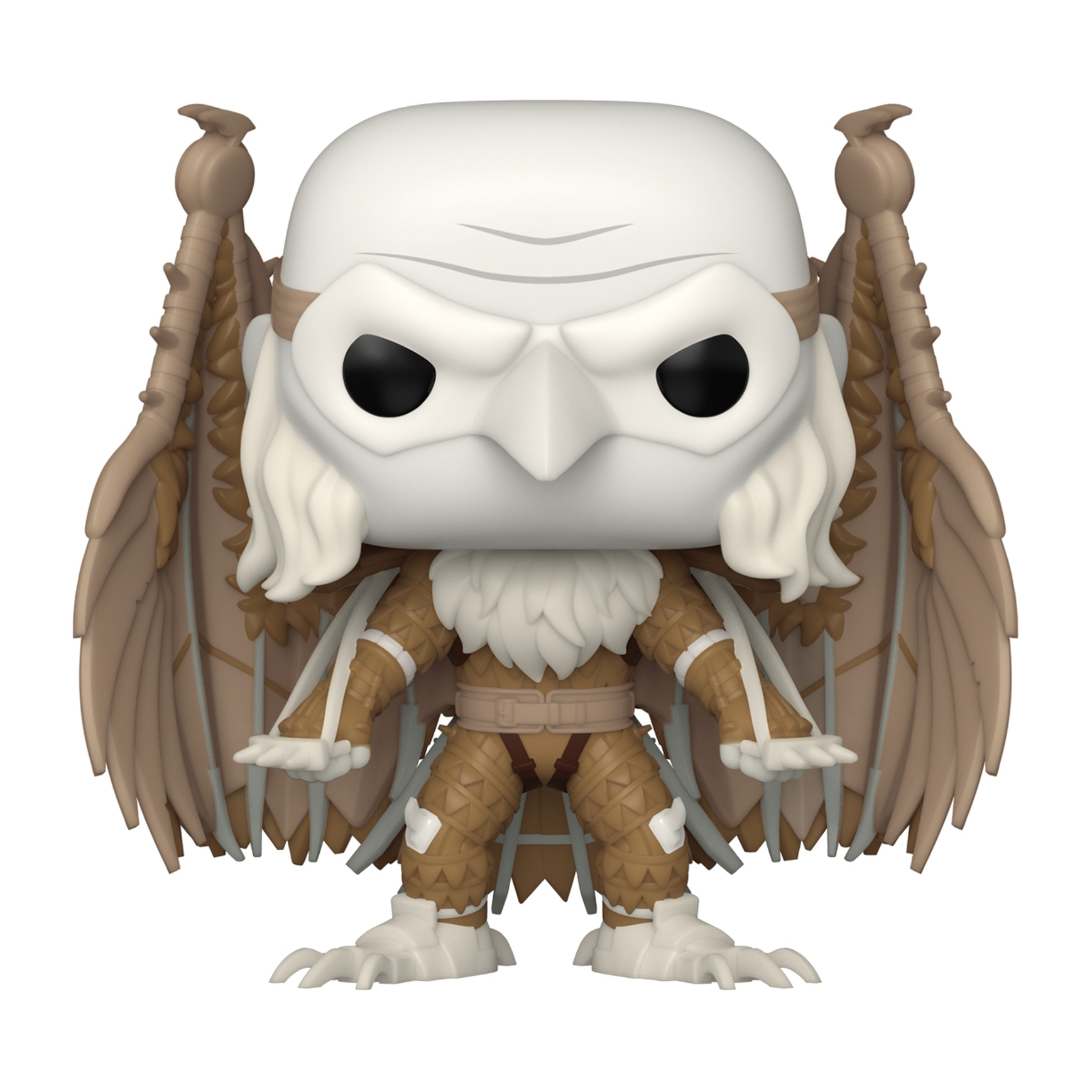 Funko Pop Figur, eulenartiges Wesen mit Flügeln. Weißes Gesicht, braune Flügel und Körper.