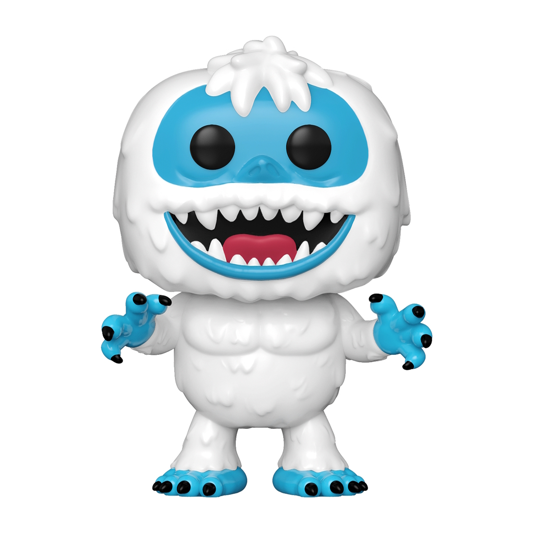 Una figura Funko Pop bianca di uno yeti con dettagli blu, grandi denti e un volto amichevole.