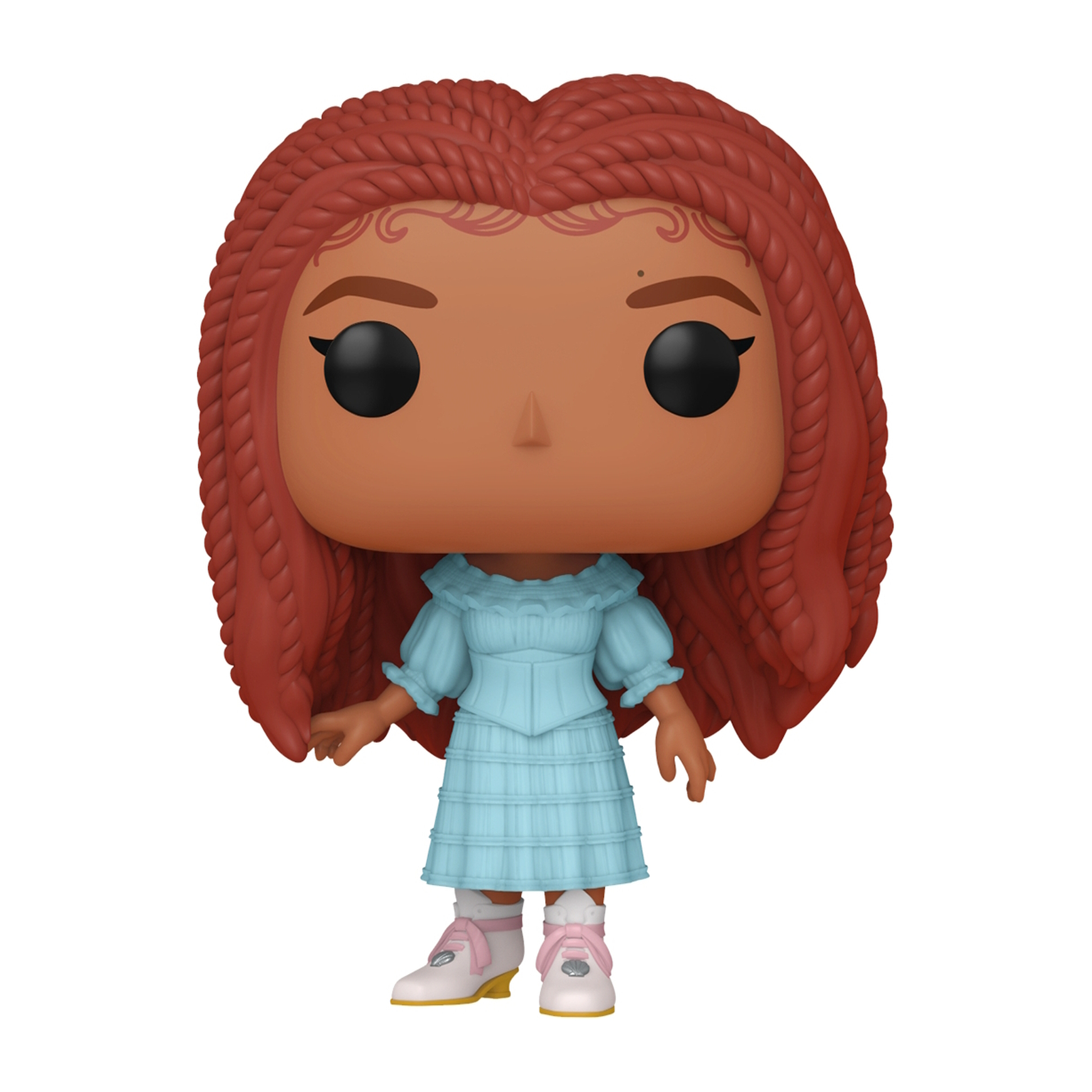 Funko Pop Figur einer Frau mit roten Zöpfen, in einem blauen Kleid.