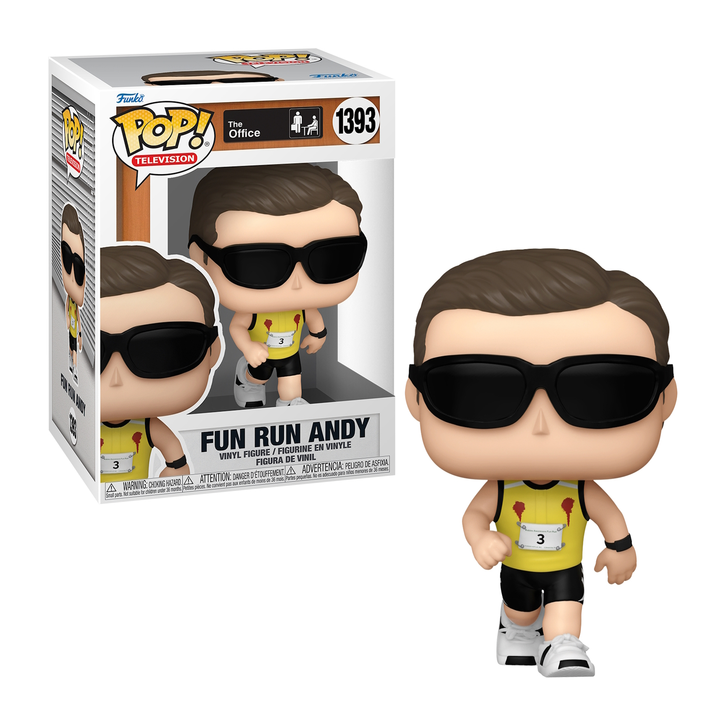 Figura Funko Pop di Fun Run Andy di The Office. Indossa un abbigliamento da corsa e occhiali da sole.