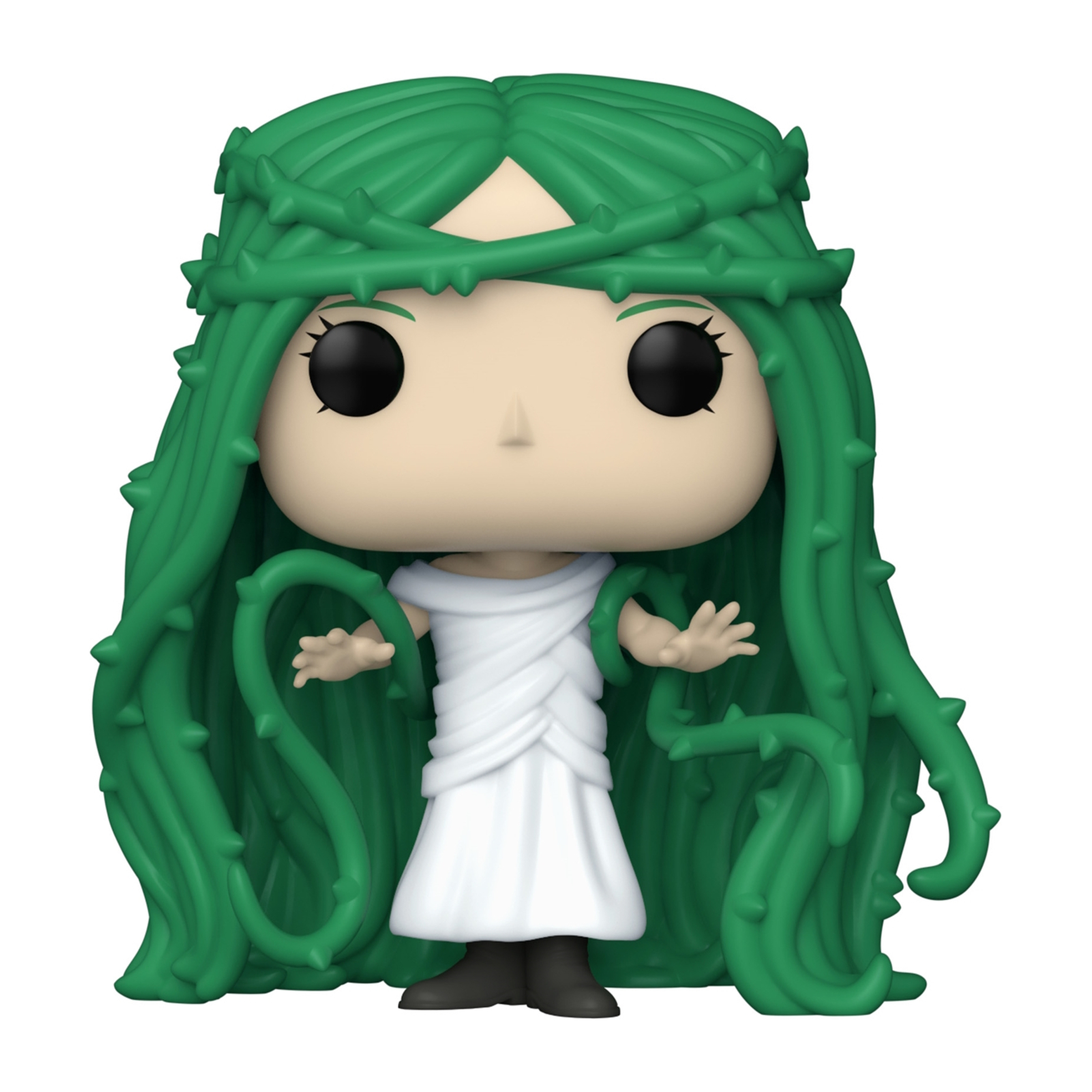 Figura Funko Pop di una donna con capelli verdi e abito bianco.