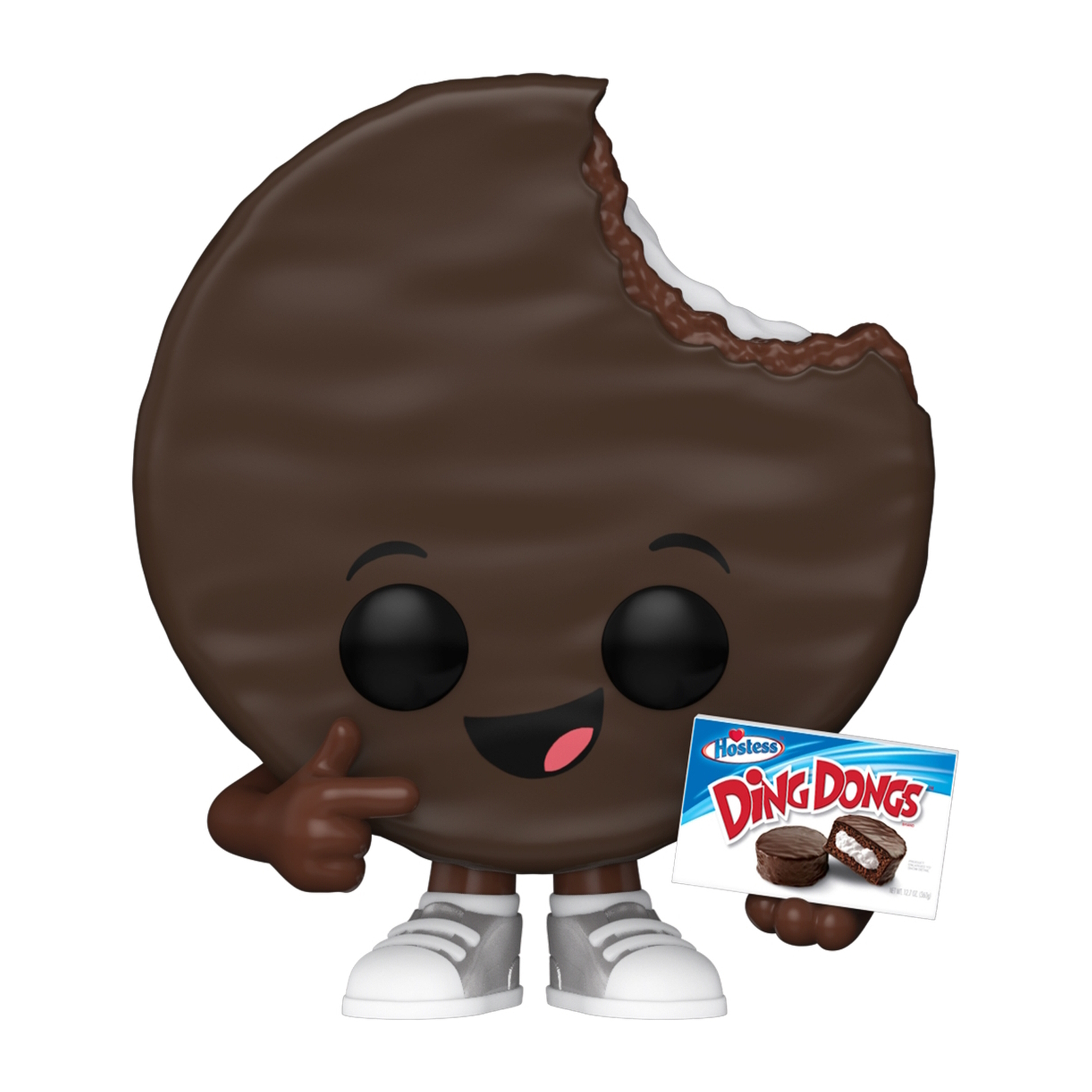 Figura Funko Pop di Ding Dongs. La figura ha un morso, e una scatola di Ding Dongs.