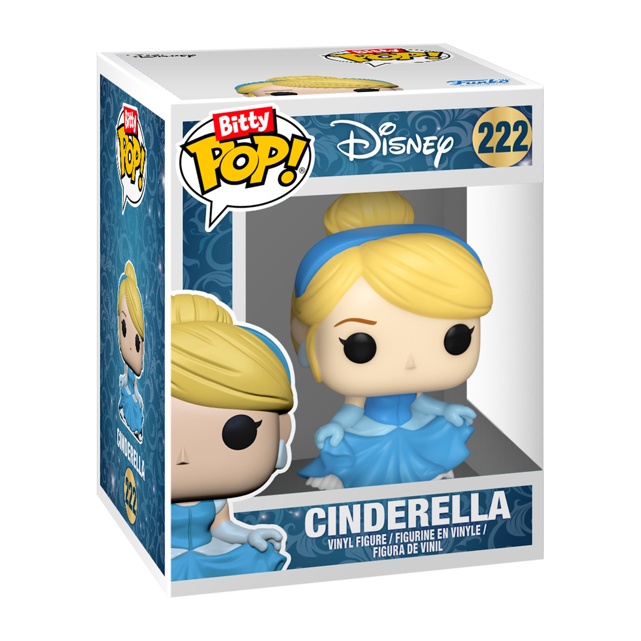 Figurka Kopciuszka Funko Pop w pudełku. Pudełko pokazuje figurkę i logo Disneya.