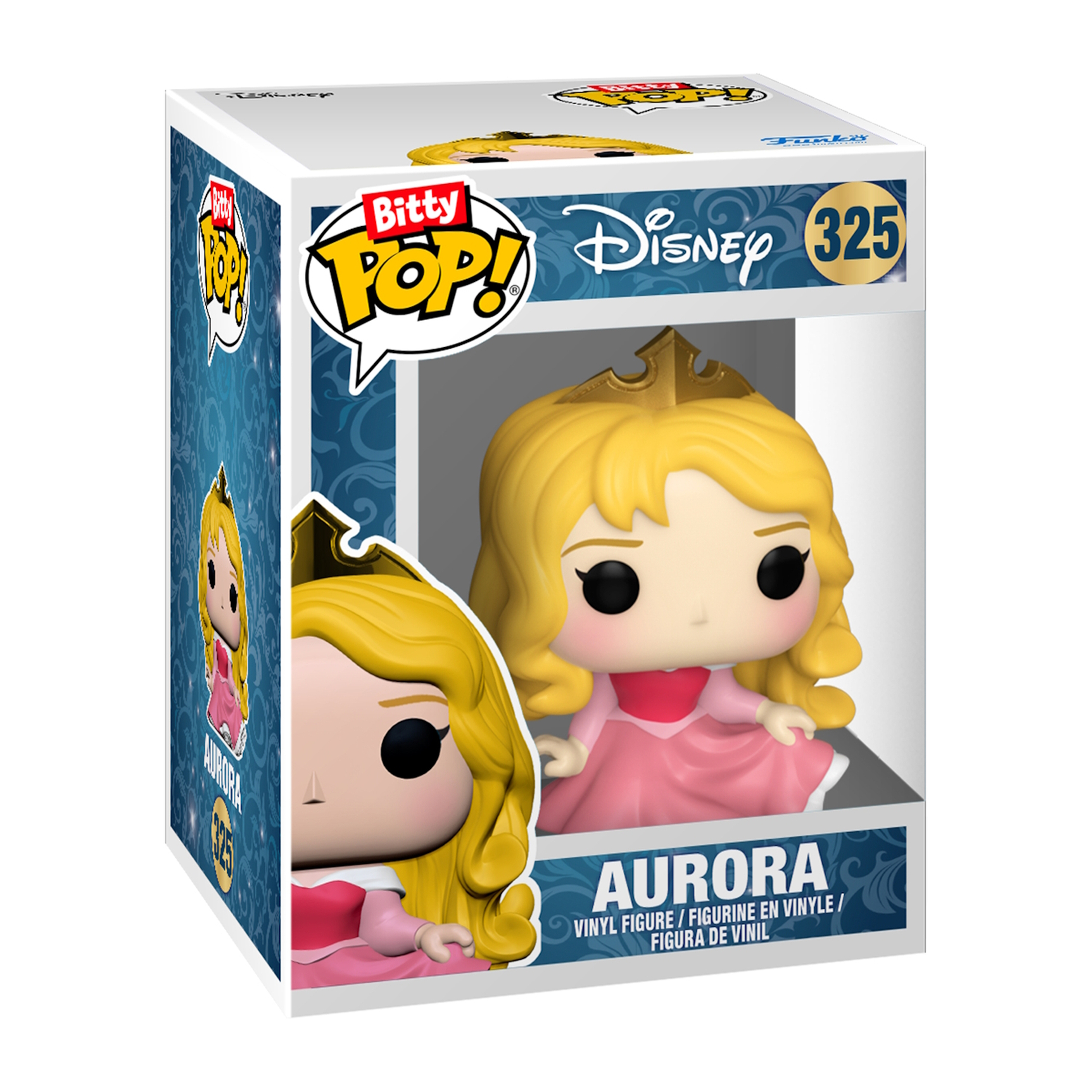 Figurka Funko Pop Aurory z Disneya, w różowej sukience ze złotą koroną.