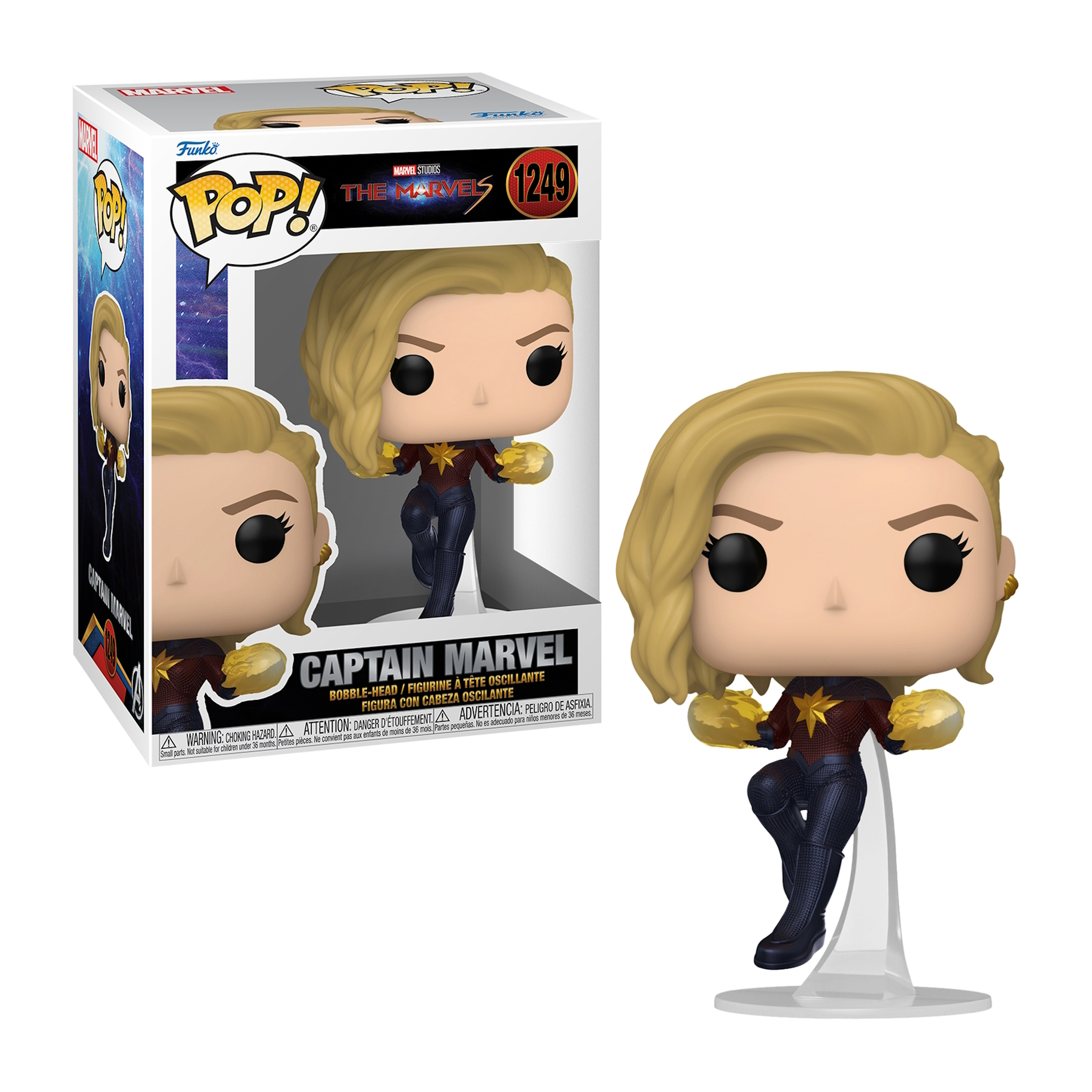 Funko Pop di Captain Marvel da The Marvels, in scatola e fuori.