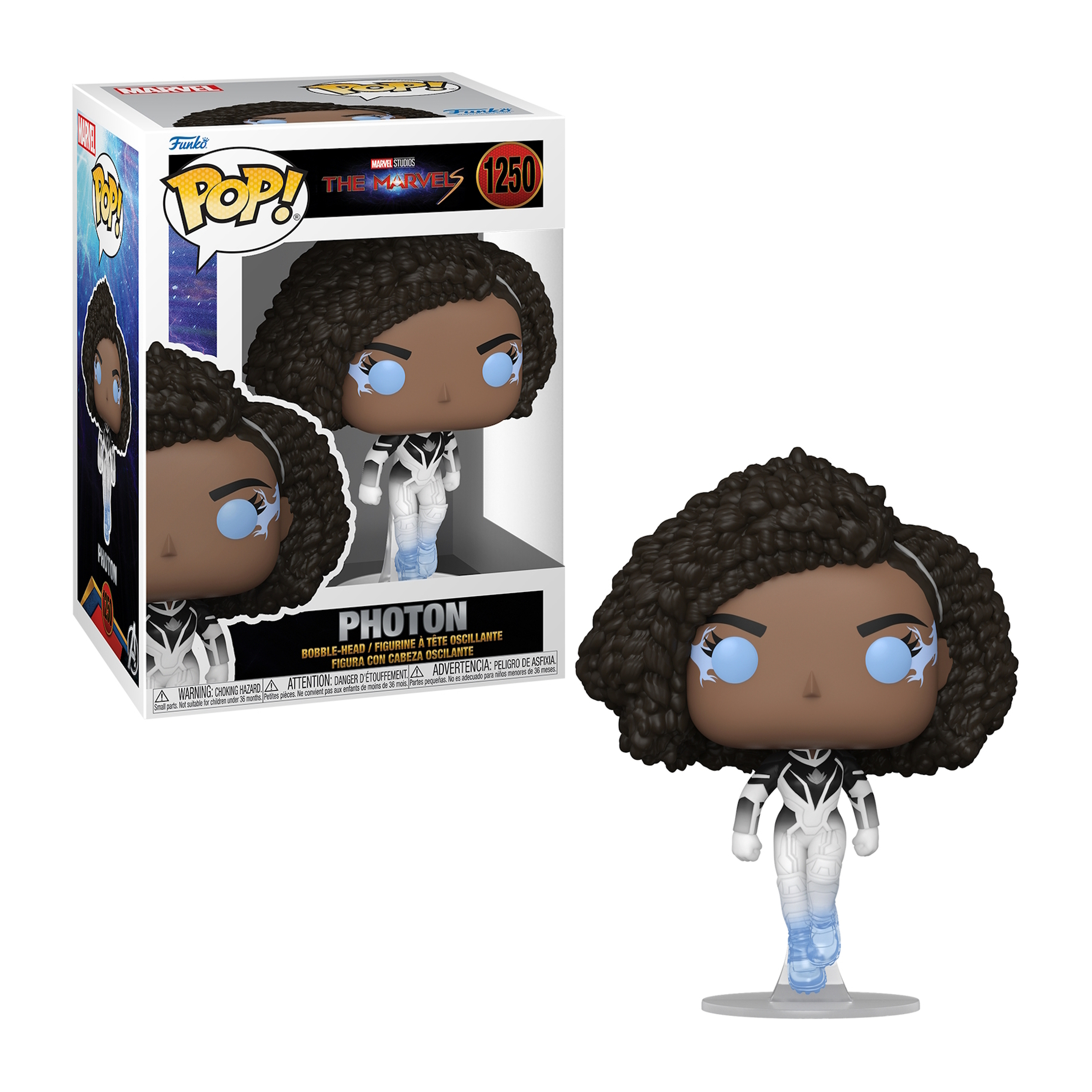 Una figura Funko Pop del personaggio Photon, con scatola.