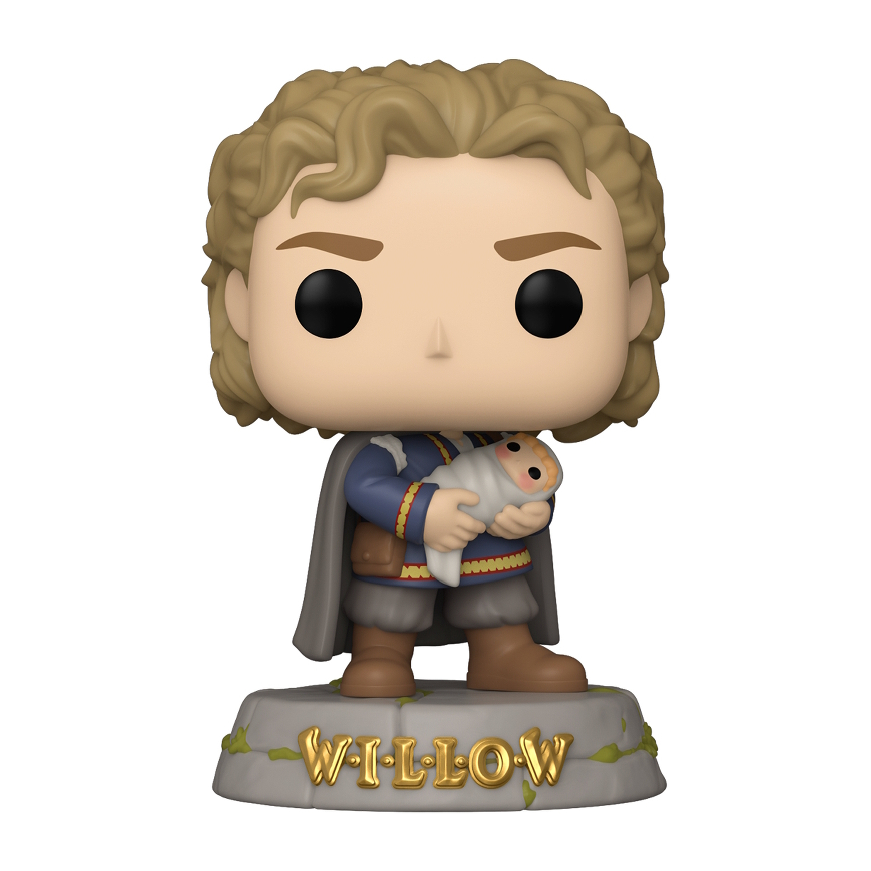 Statua Funko Pop di Willow che tiene un bambino. La statua è su una base con la scritta WILLOW.