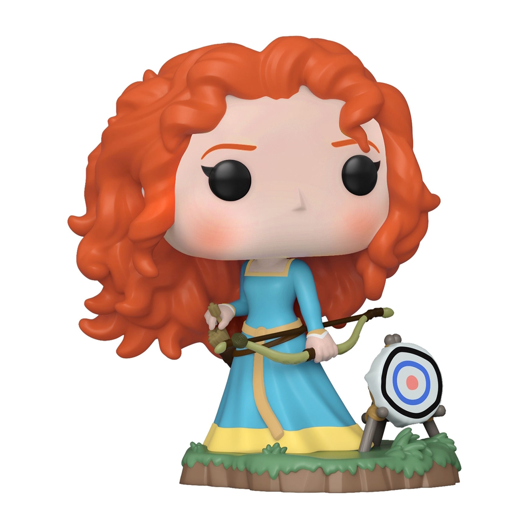 Figura Funko Pop de Mérida con arco y flecha, y una diana.