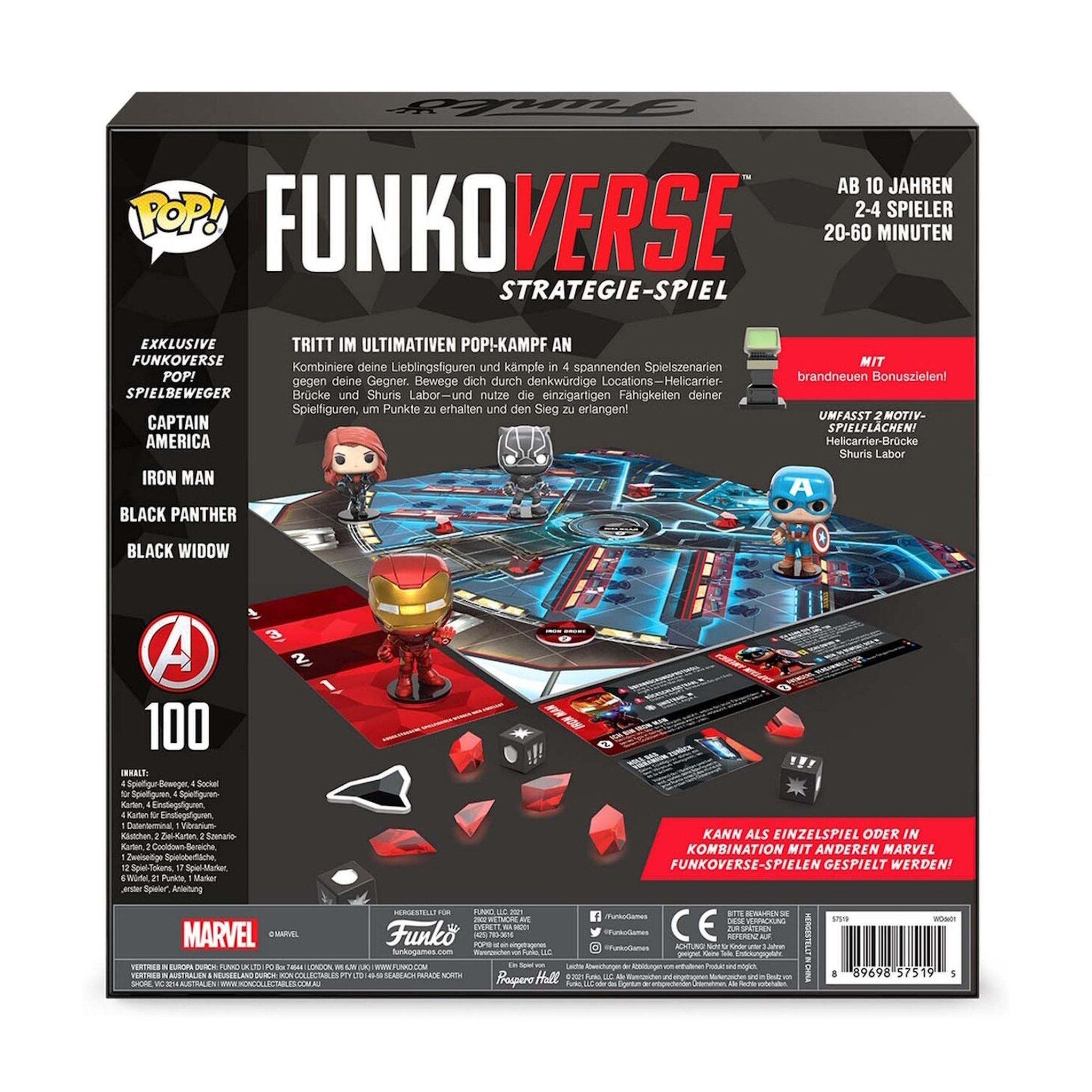Retro di una scatola del gioco da tavolo FunkoVerse. La scatola mostra personaggi e un tabellone. Lo sfondo è bianco.