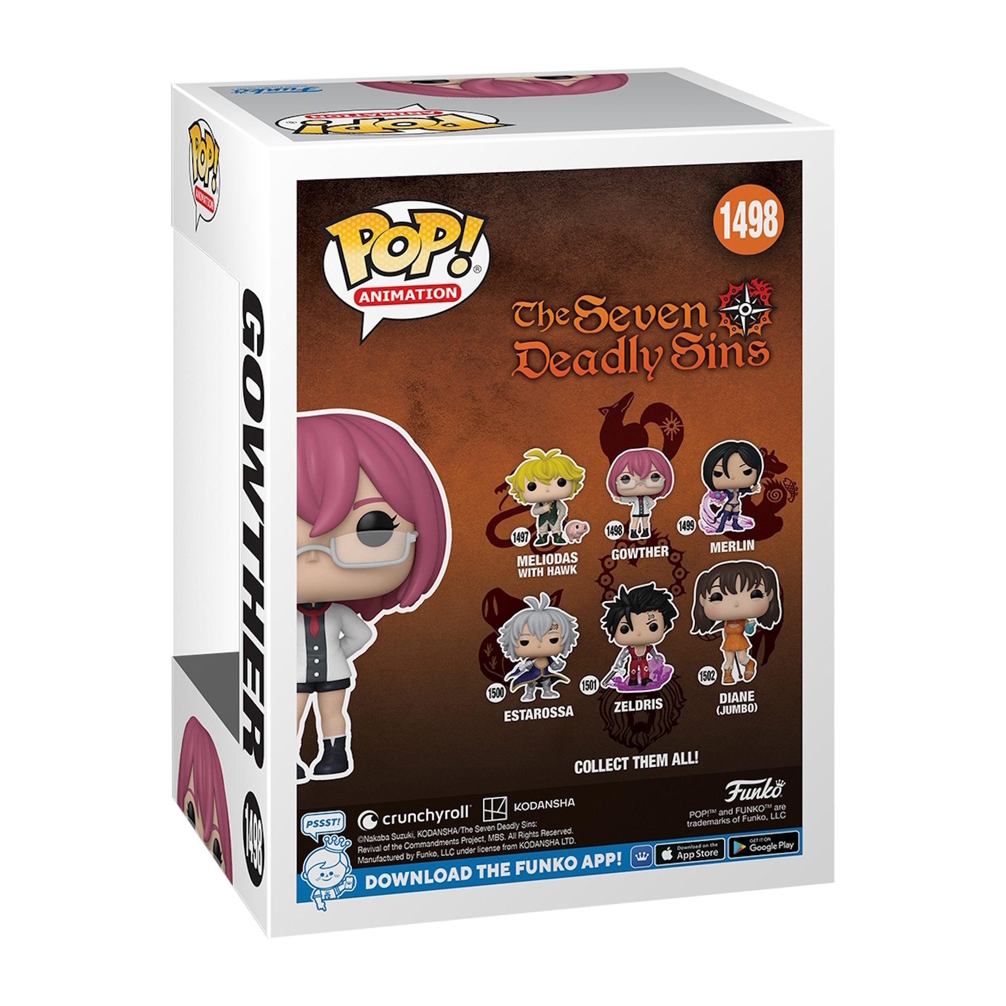 Pudełko Funko Pop z figurką Gowthera i innymi postaciami Seven Deadly Sins.