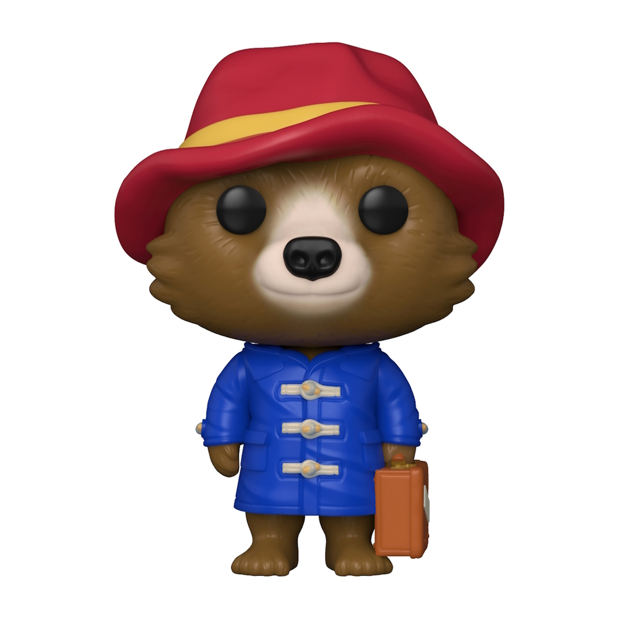 Figura Funko Pop di Paddington Bear con cappello rosso e cappotto blu.