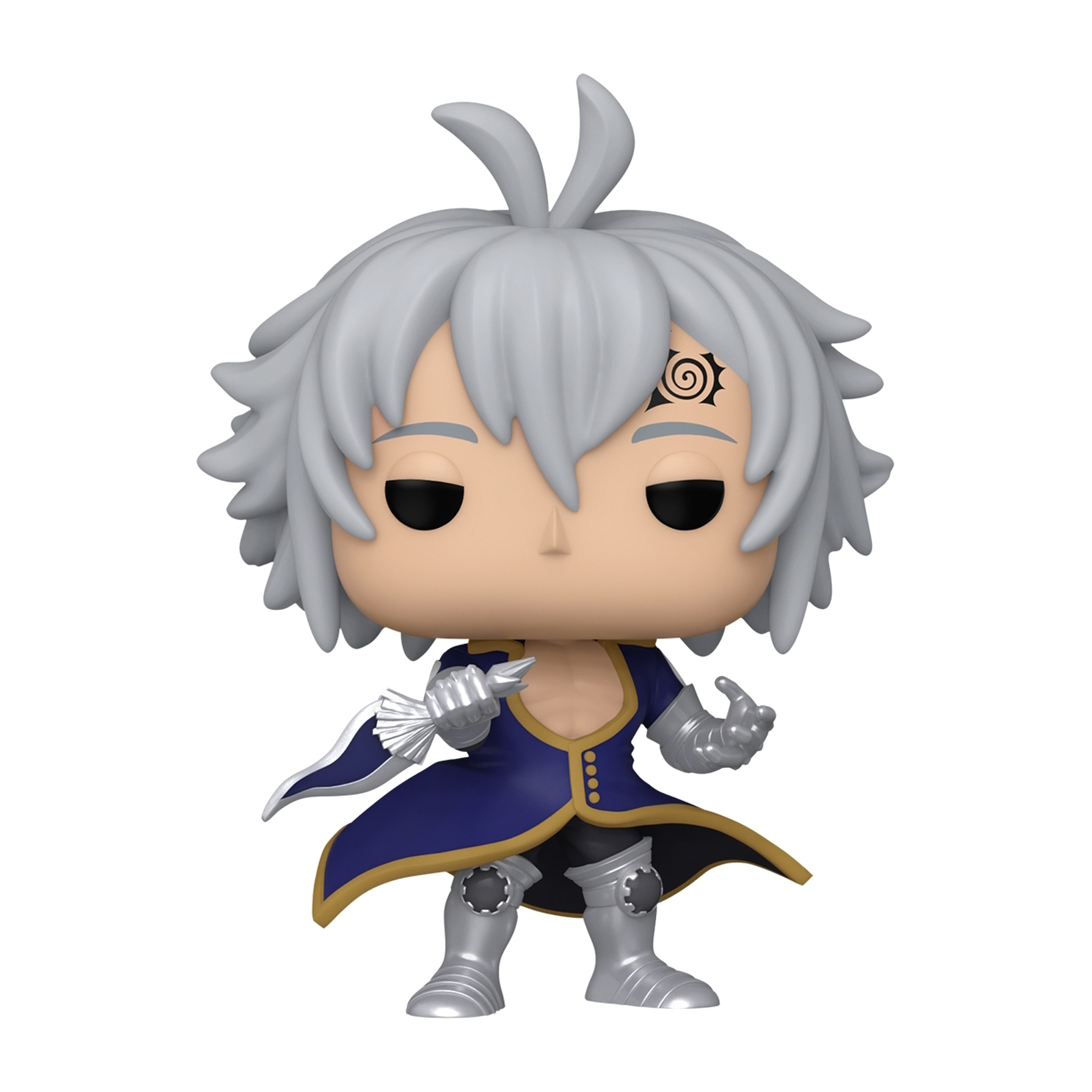 Figurka Funko Pop Meliodasa z The Seven Deadly Sins, ze srebrnymi włosami i nożem.