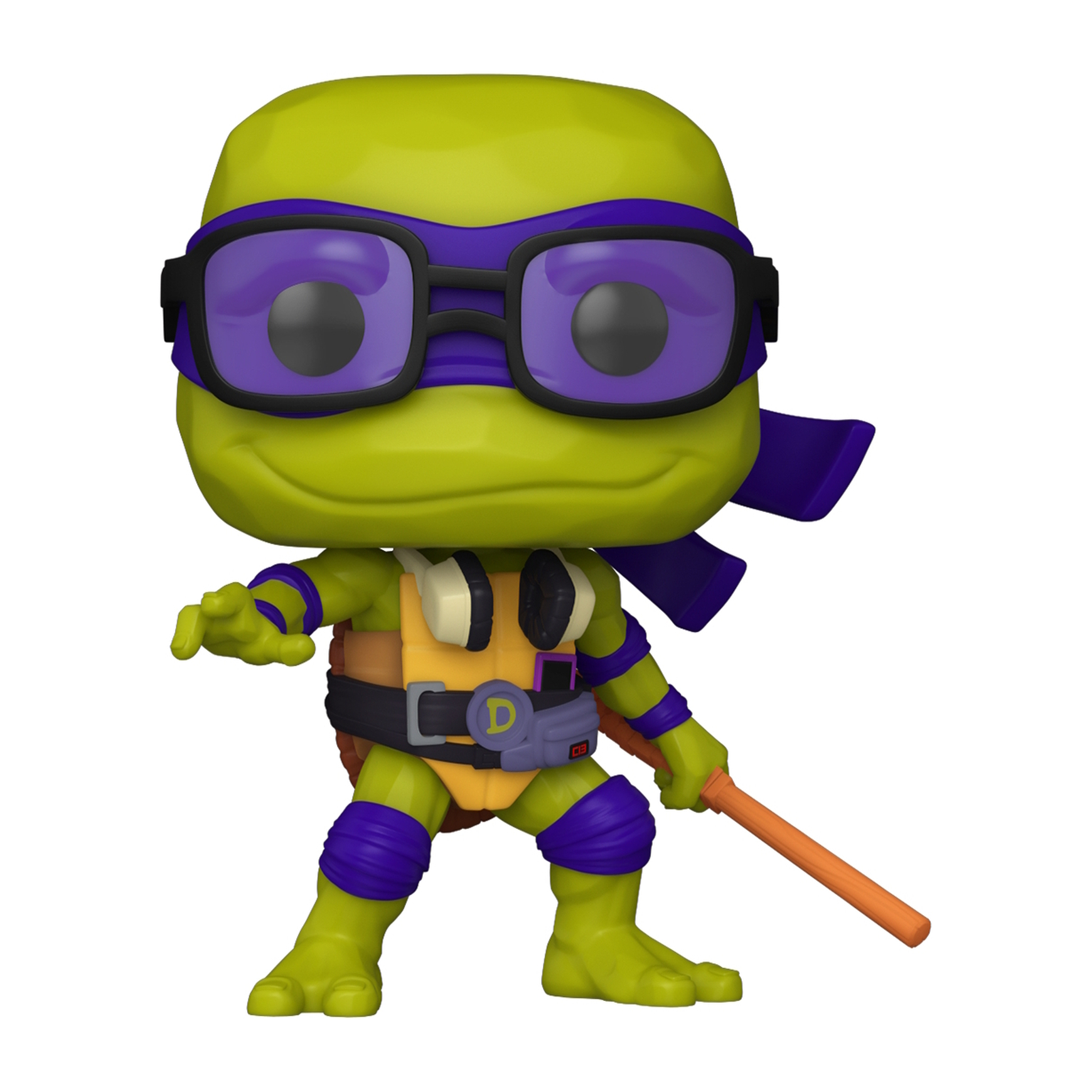 Donatello, Tartaruga Ninja Funko Pop. Maschera viola, bastone arancione e supporto.