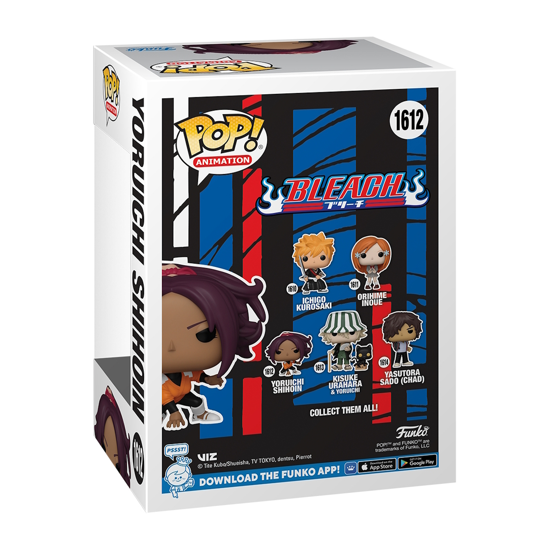 Scatola Funko Pop con personaggi di Bleach. Scatola bianca con immagini e logo.