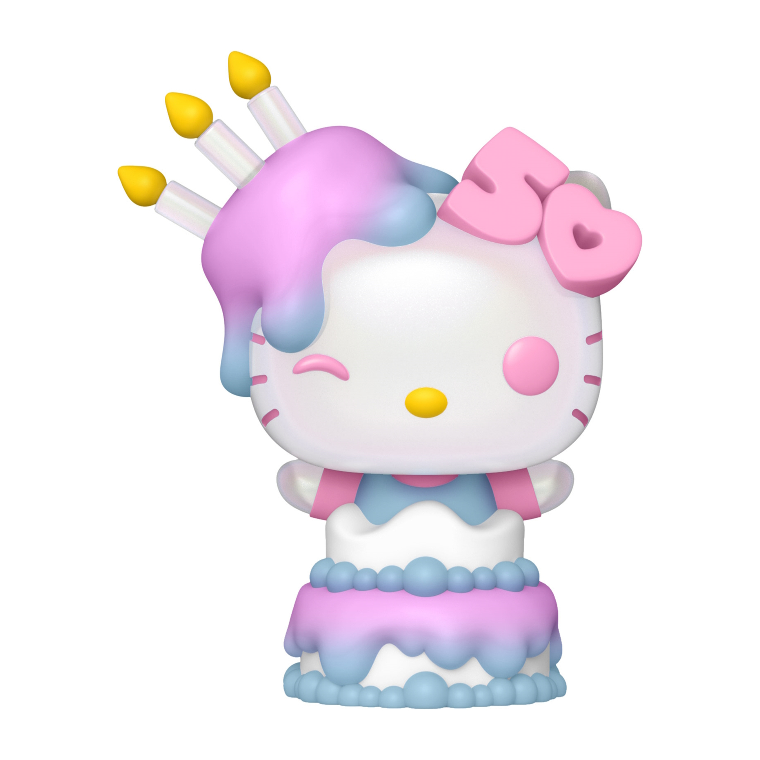 Hello Kitty Funko Pop Figur mit Kuchen und Geburtstagskerzen.