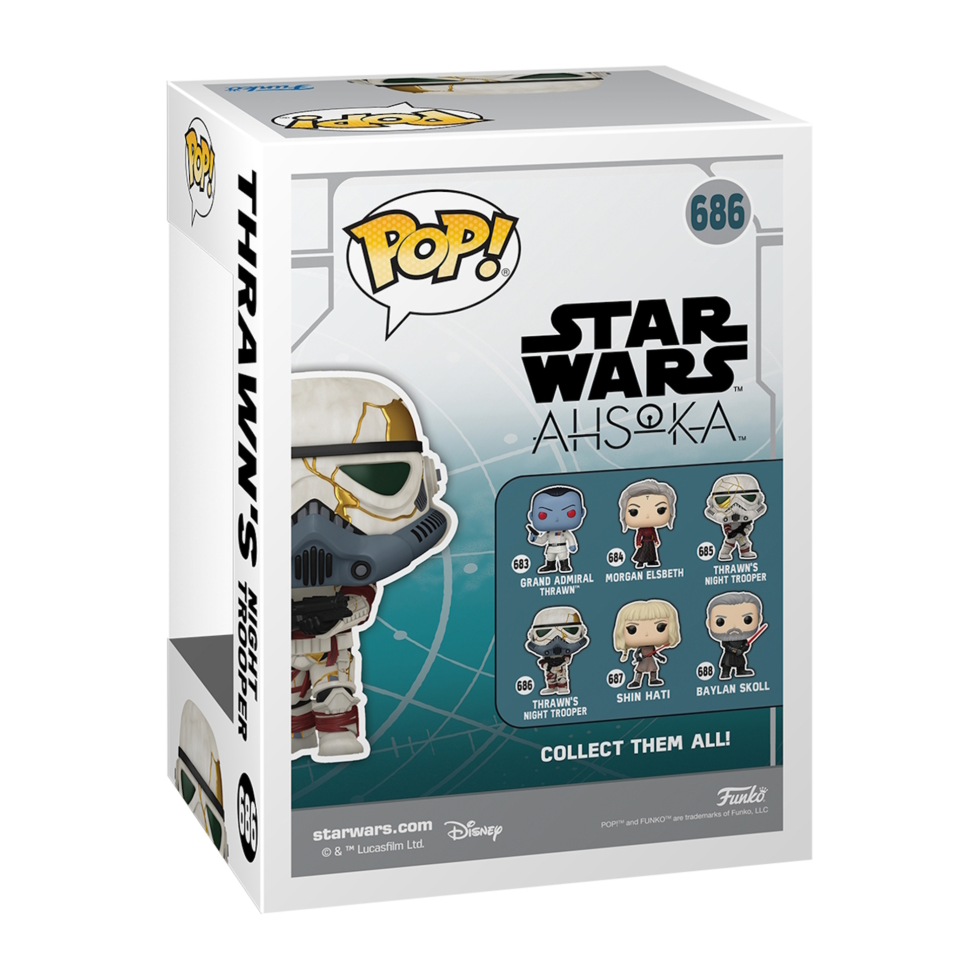 Scatola Funko Pop di Star Wars Ahsoka, la figura di Thrawn's Night Trooper è visibile.