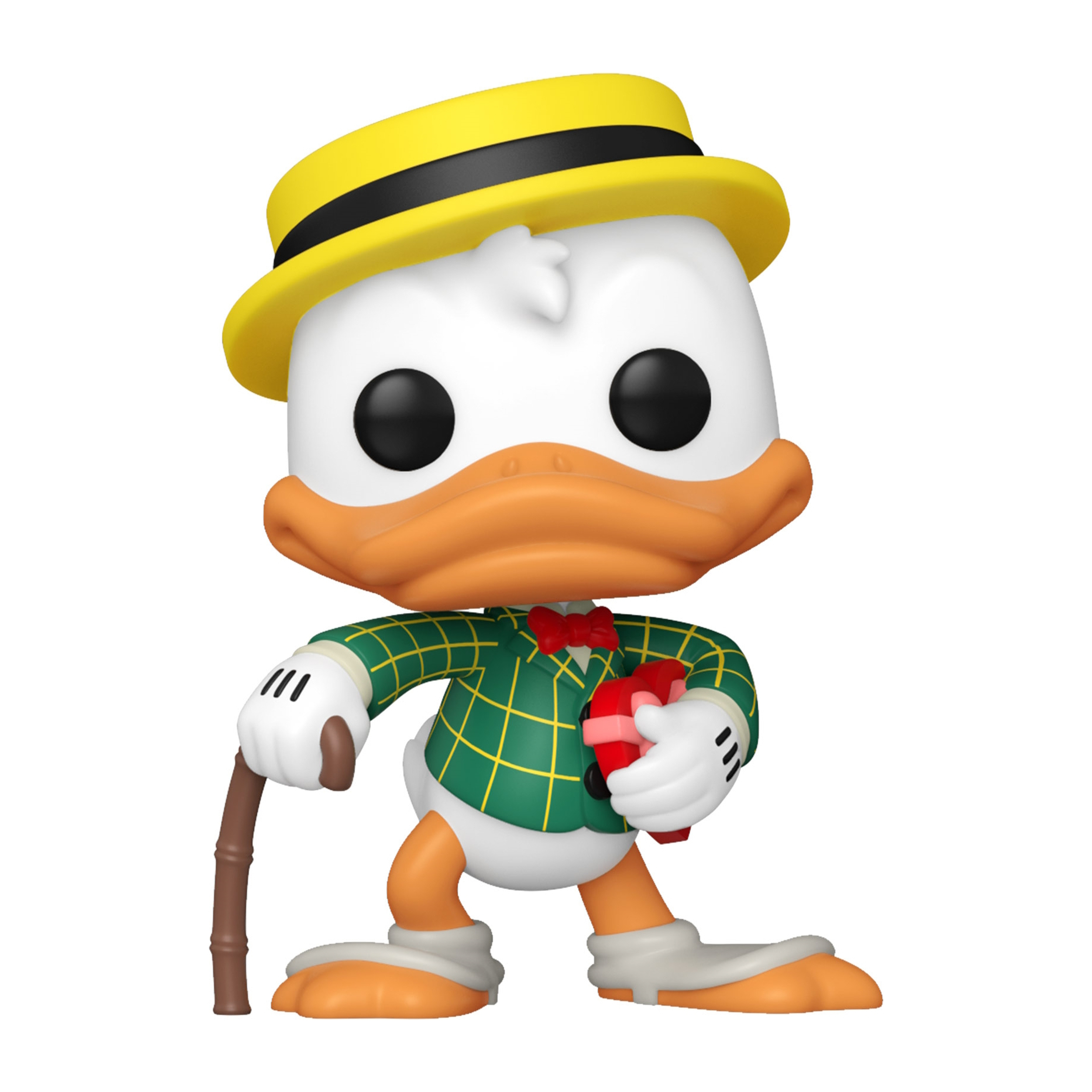 Funko Pop di Paperino con cappello giallo e bastone.