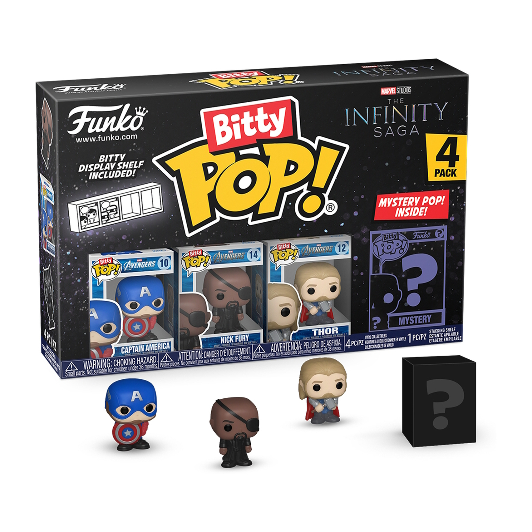 Un set di scatole Funko Pop con vari personaggi dei Vendicatori Marvel.