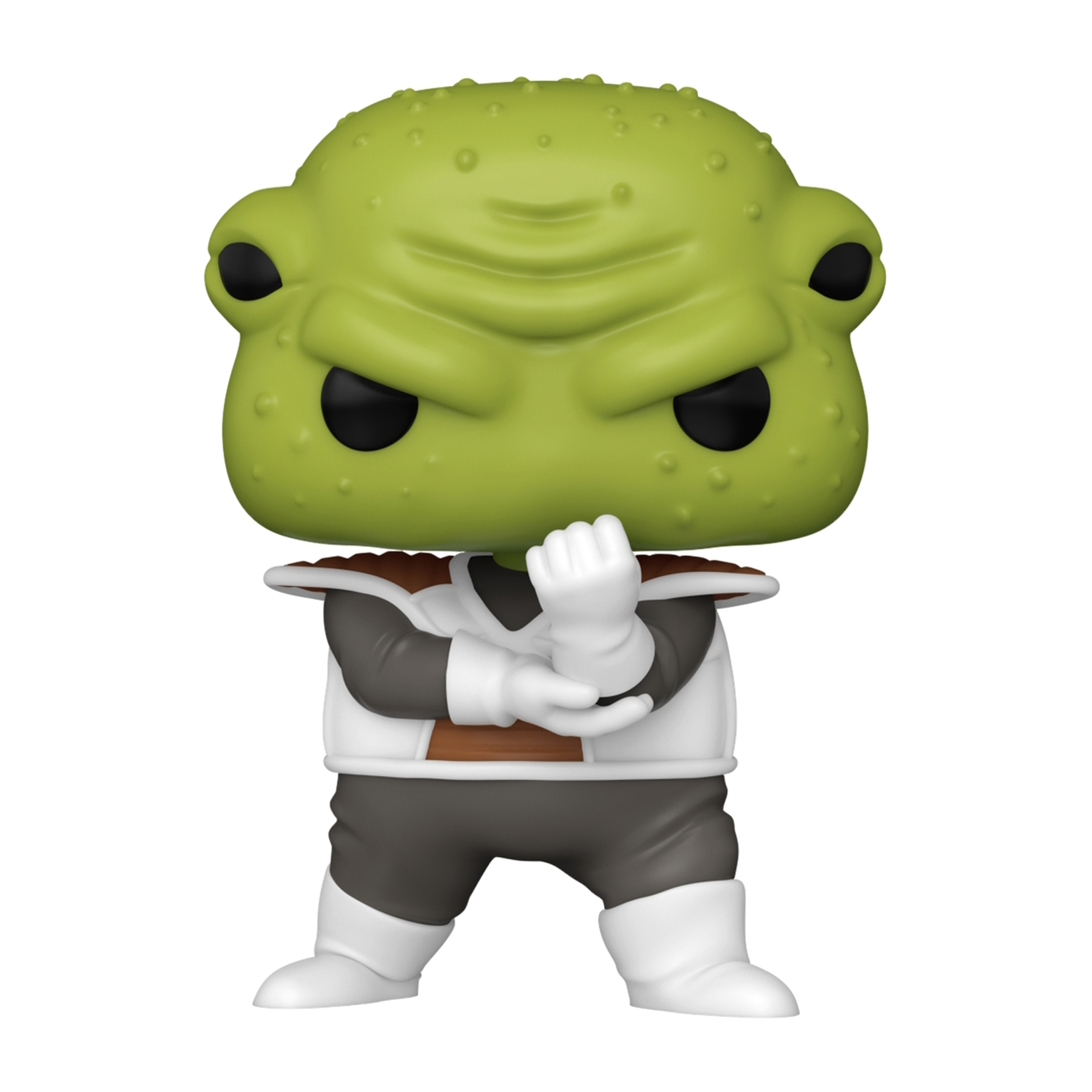 Grüne Alien-Figur mit strengem Gesicht, verschränkten Armen, trägt weiße und braune Uniform.