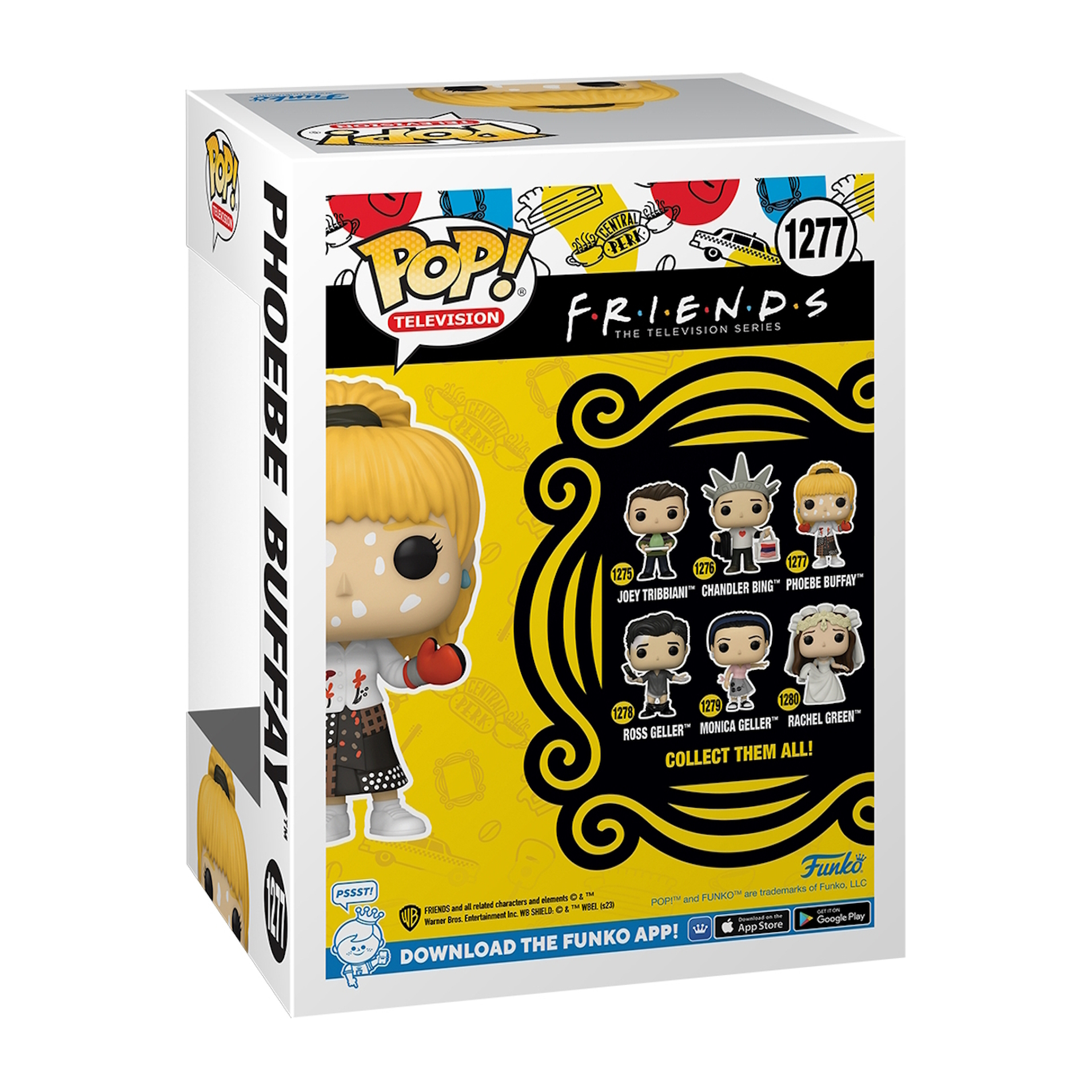 Set scatola Funko Pop per Phoebe Buffay di Friends. Include più immagini dei personaggi.