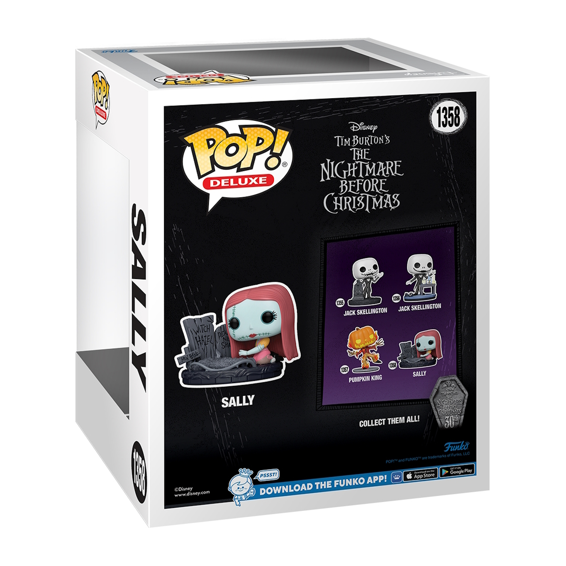 Una caja Funko Pop de Sally de The Nightmare Before Christmas, con figuras dentro.