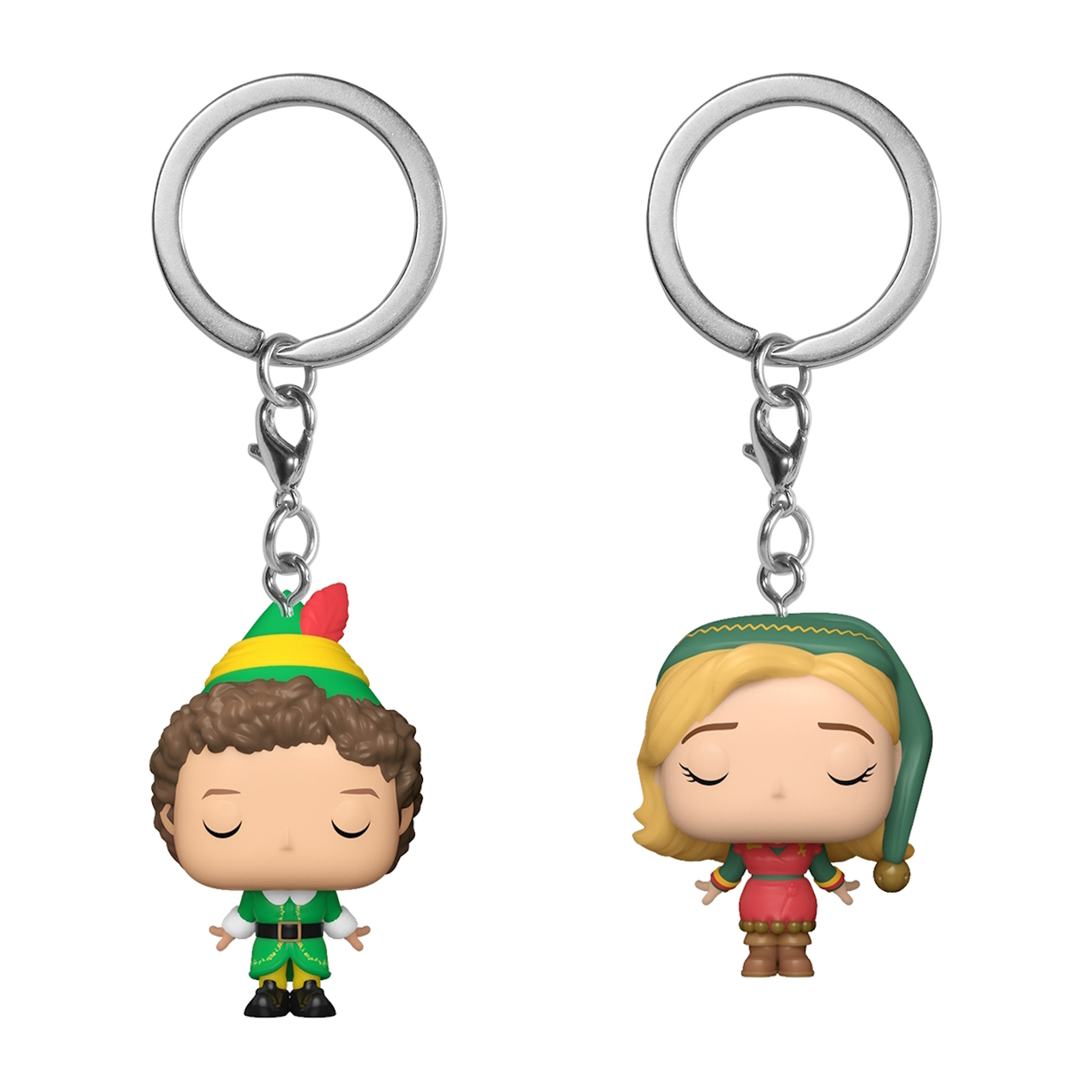 Due portachiavi Funko Pop Elfo: uno maschile e uno femminile, entrambi con gli occhi chiusi.