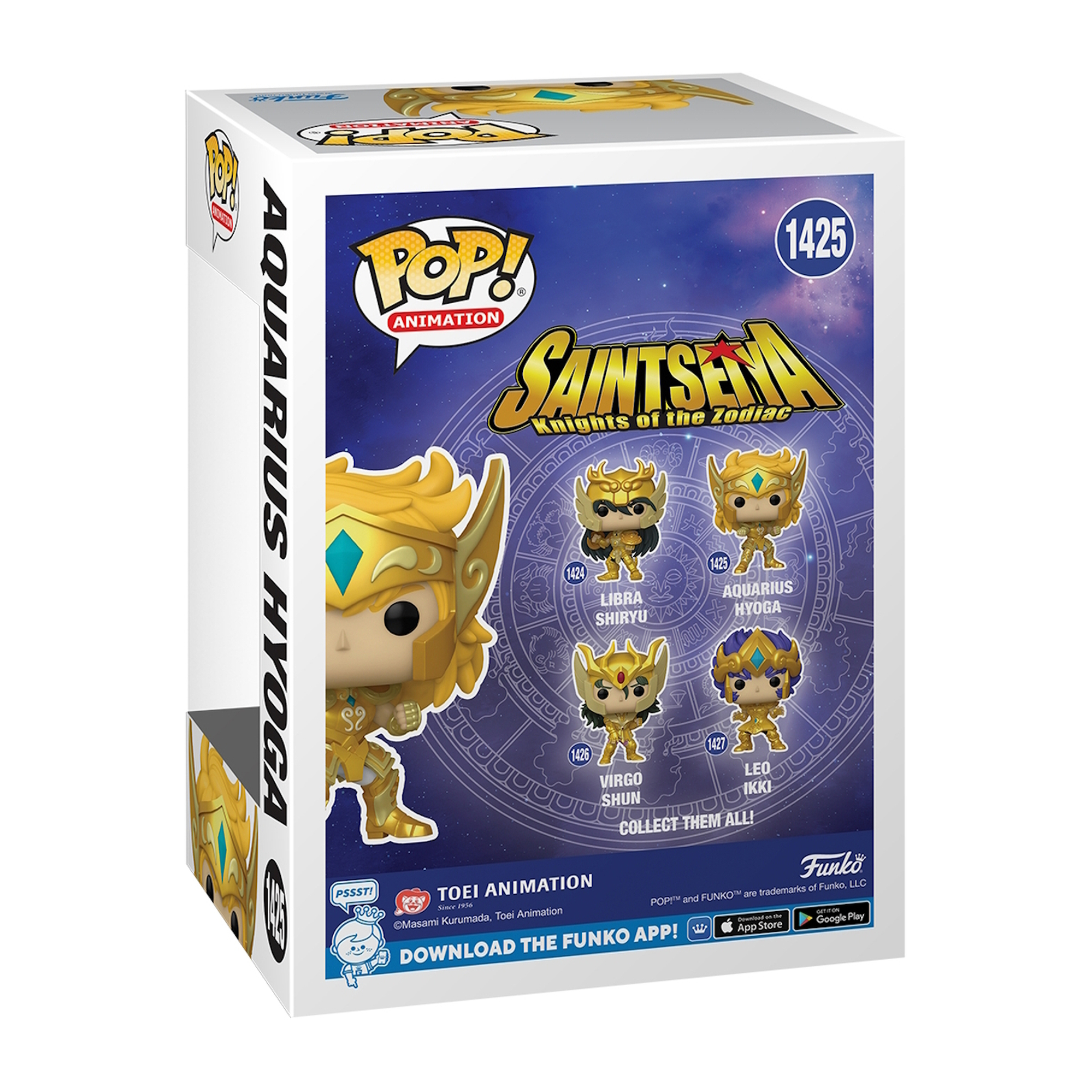 Pudełko Funko Pop. Zawiera figurki postaci z serii anime "Saint Seiya".