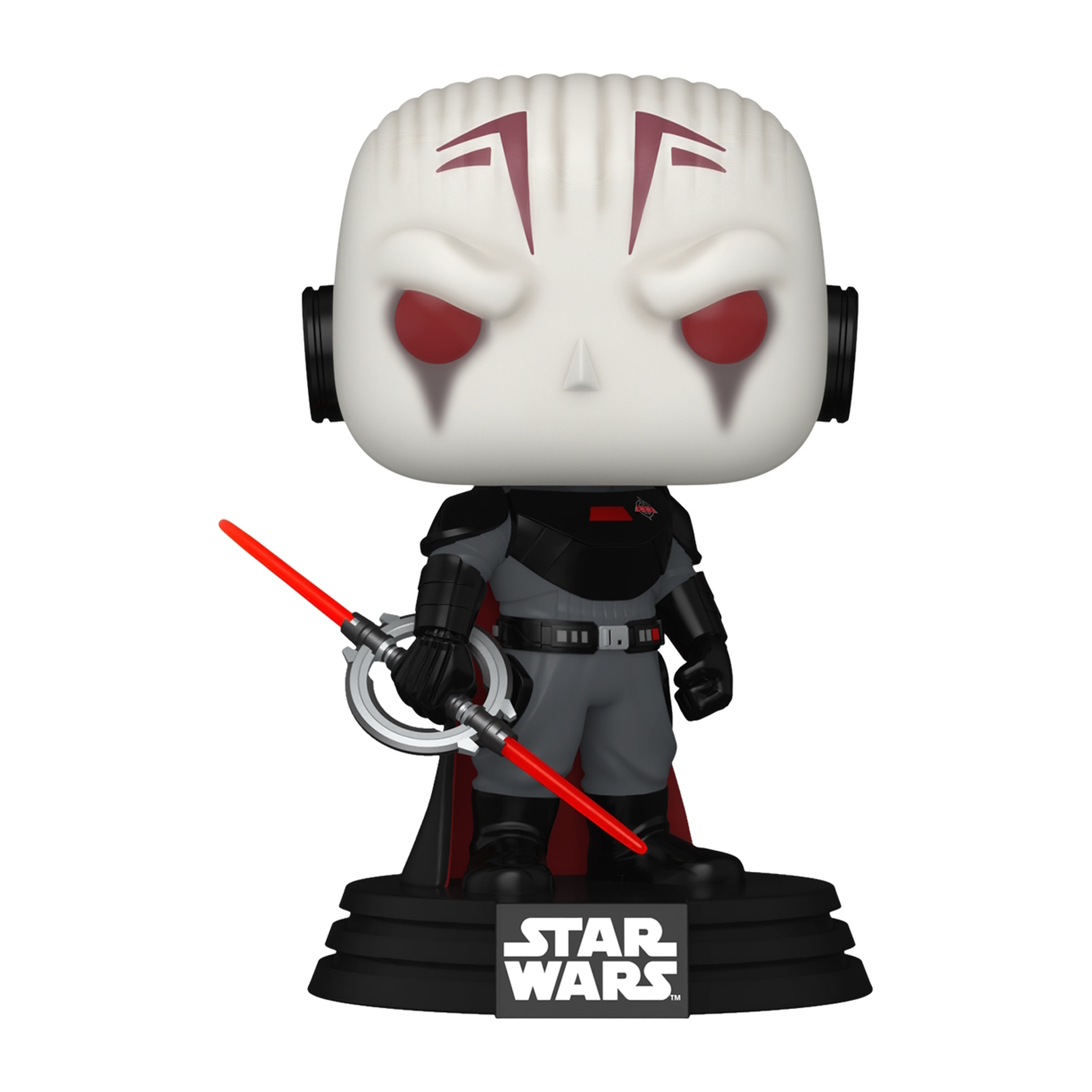 Funko Pop del Gran Inquisidor de Star Wars. La figura es blanca con ojos rojos y un sable láser.