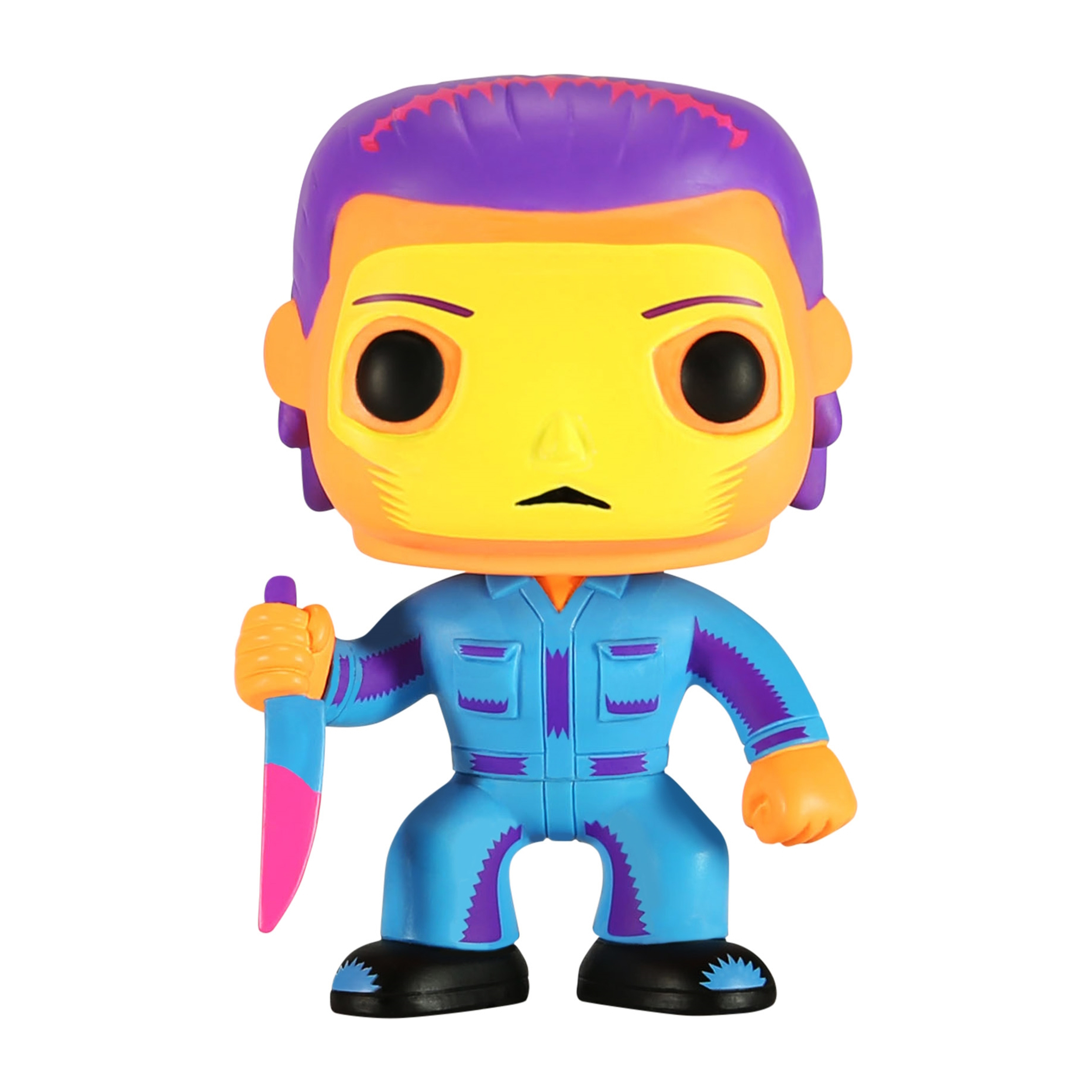 Funko Pop di una persona con la faccia gialla e i capelli viola.