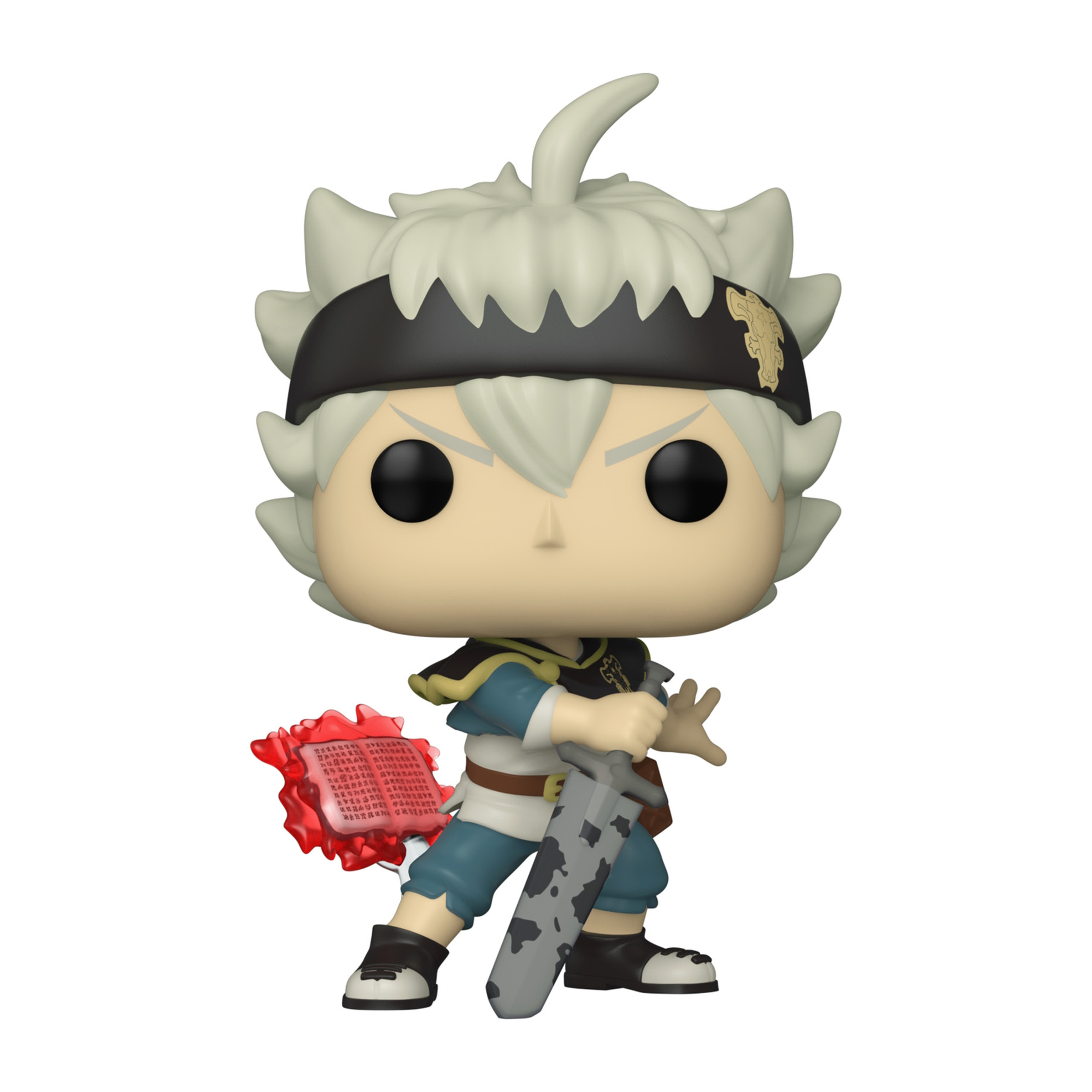 Figurka Funko Pop Asta. Nosi czarną opaskę na głowę, trzyma miecz i czerwoną książkę.