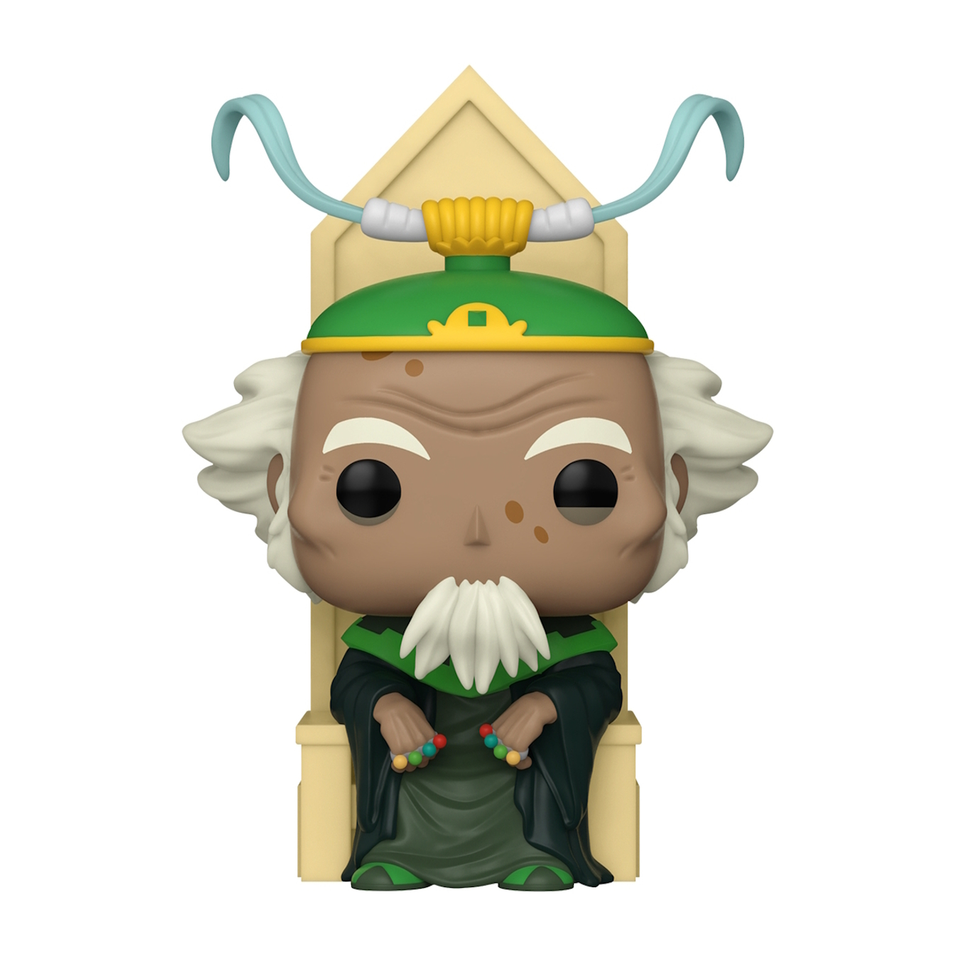 Avatar: The Last Airbender Funko Pop Figur. Alter Mann mit weißen Haaren, grünem Hut und Perlen.