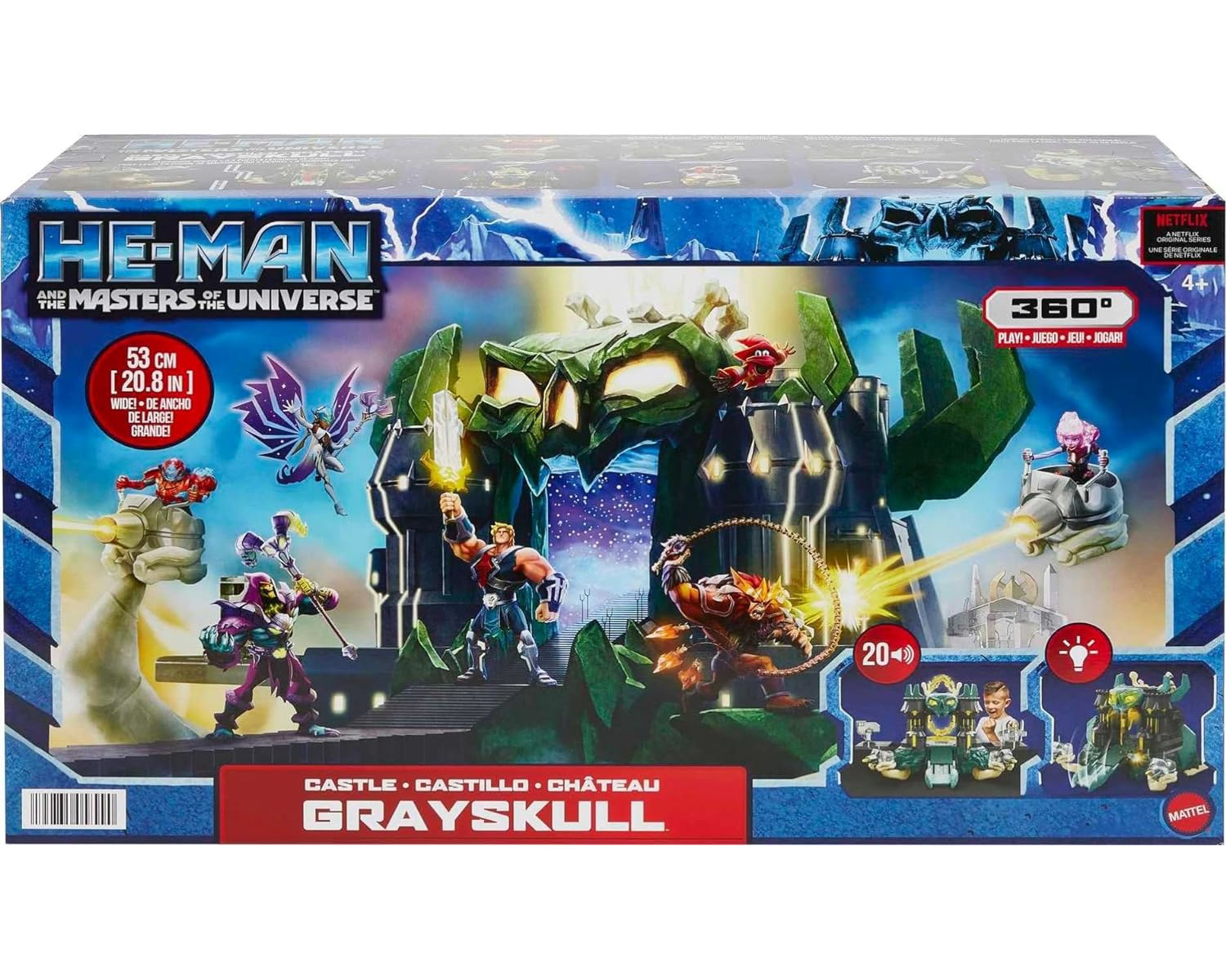 He-Man and the Masters of the Universe Spielset. Buntes Schloss, Figuren und Text.