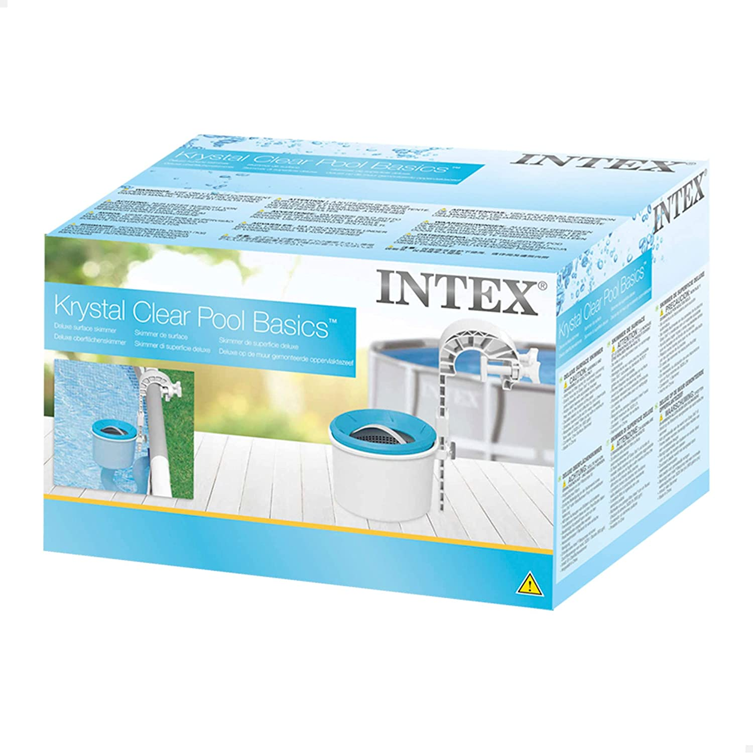 Pudełko Intex Krystal Clear Pool Basics. Zawiera akcesoria basenowe. Niebieski i biały.