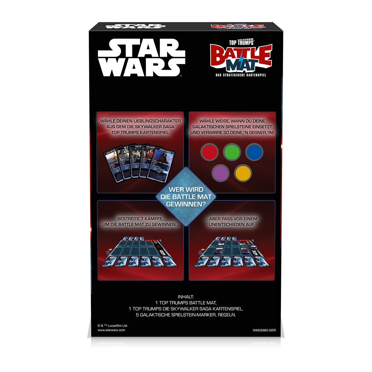 Star Wars Battle Mat Box. Bilder von Charakteren und Schlachtmatten werden angezeigt.