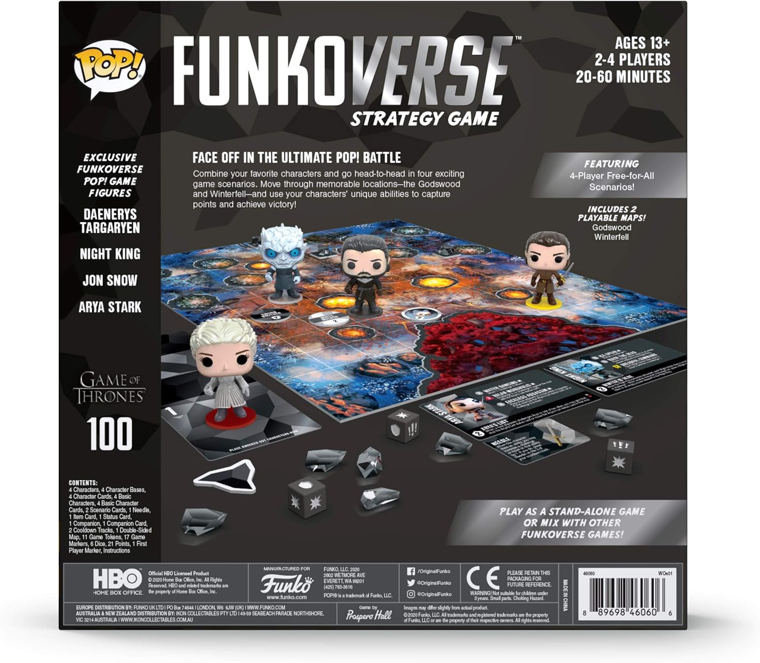 Rückseite einer FunkoVerse Strategiespielbox. Zeigt Charaktere und Spielfunktionen.