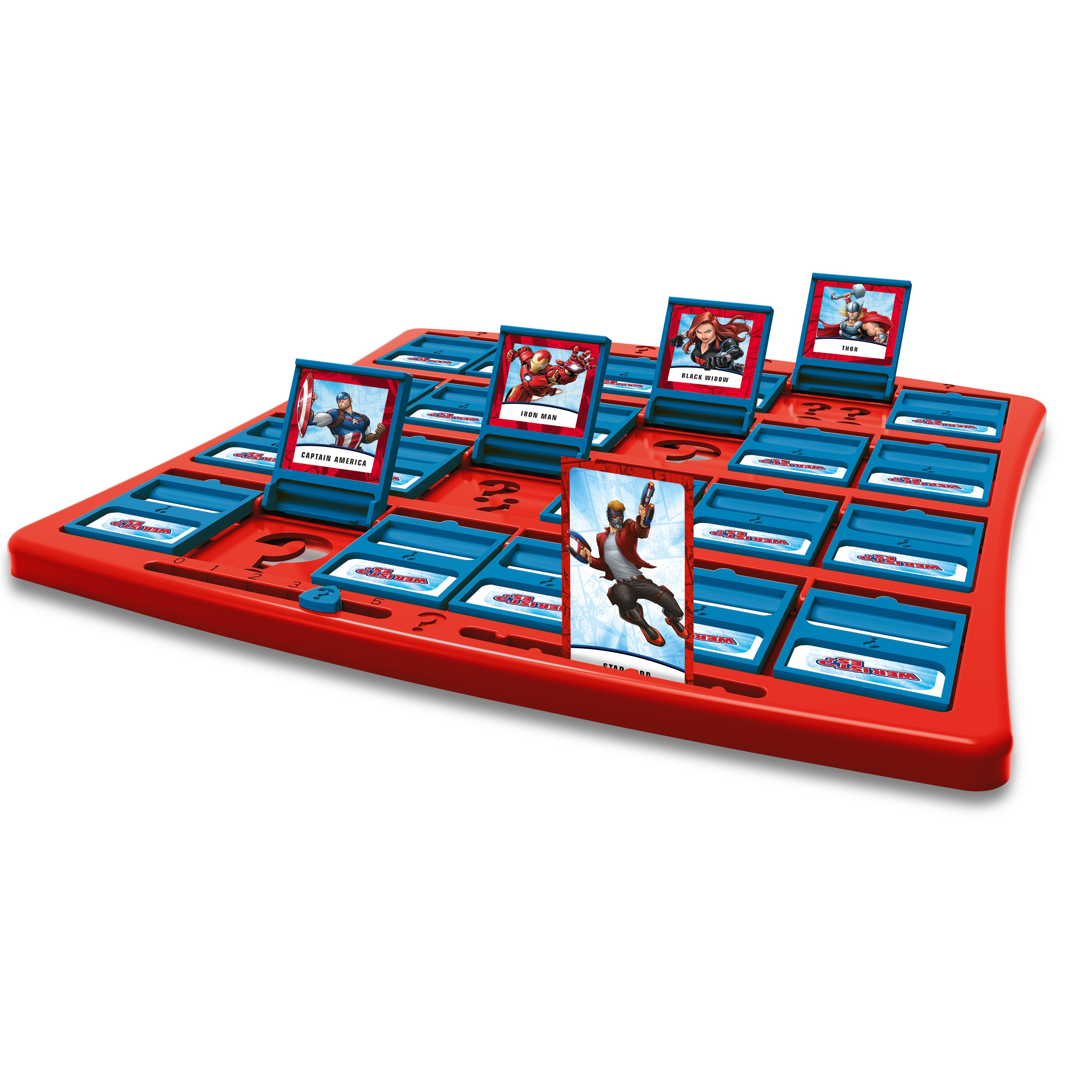 Ein rotes Brettspiel mit Marvel-Charakteren, darunter Captain America und Iron Man.