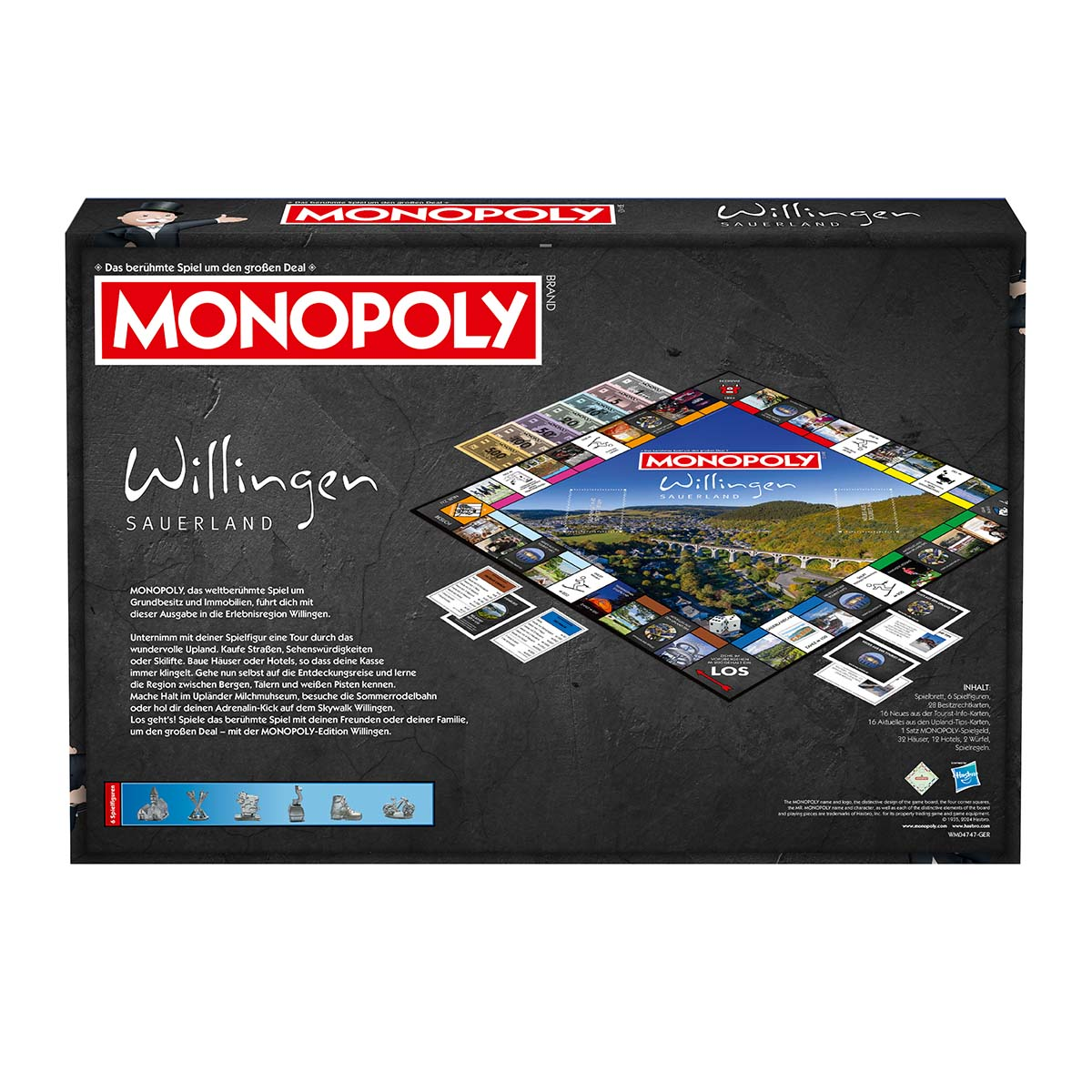 Monopoly-Brettspielbox, zeigt die Willingen Sauerland-Edition, auf dunklem Hintergrund.