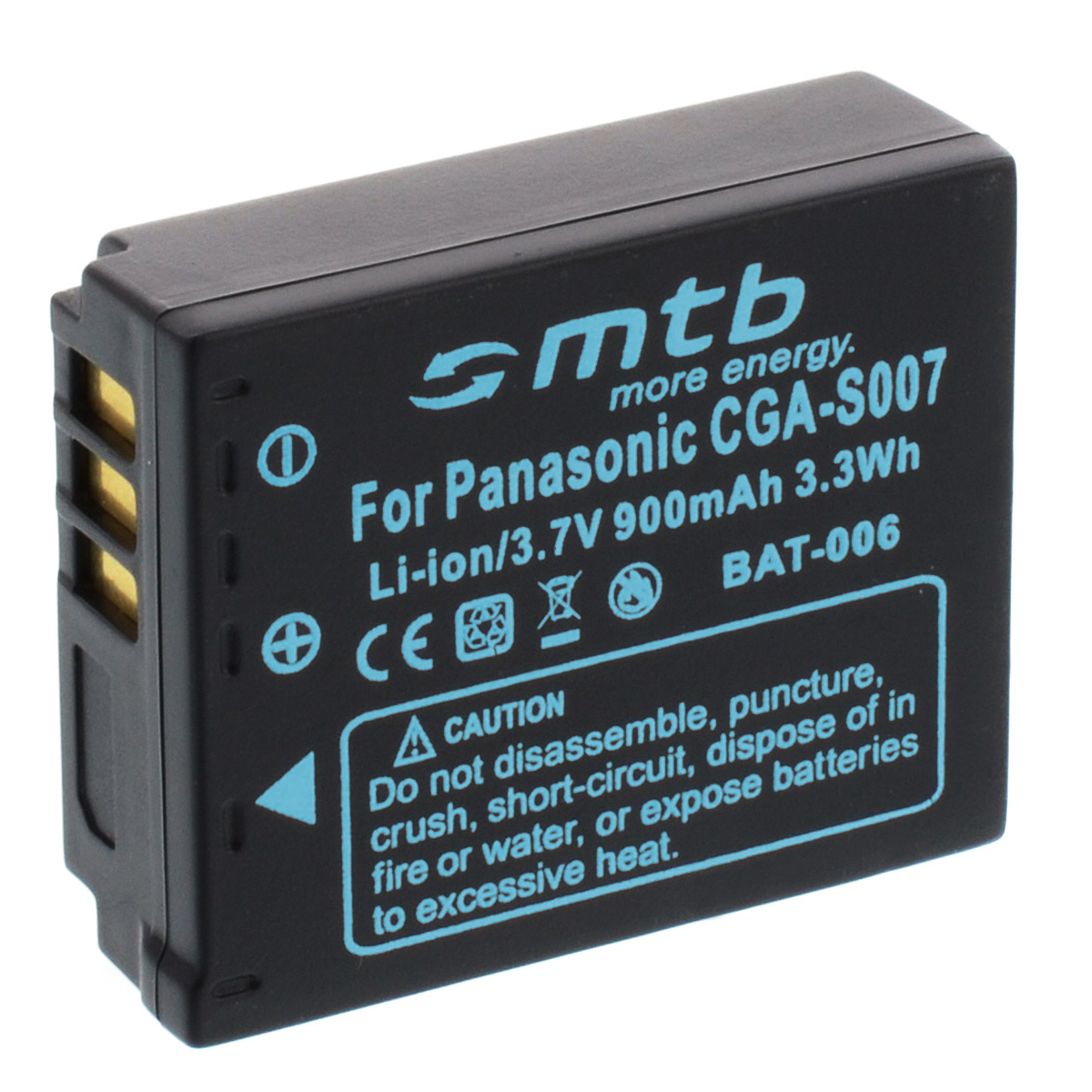 Eine schwarze Batterie mit Text und Warnhinweisen.