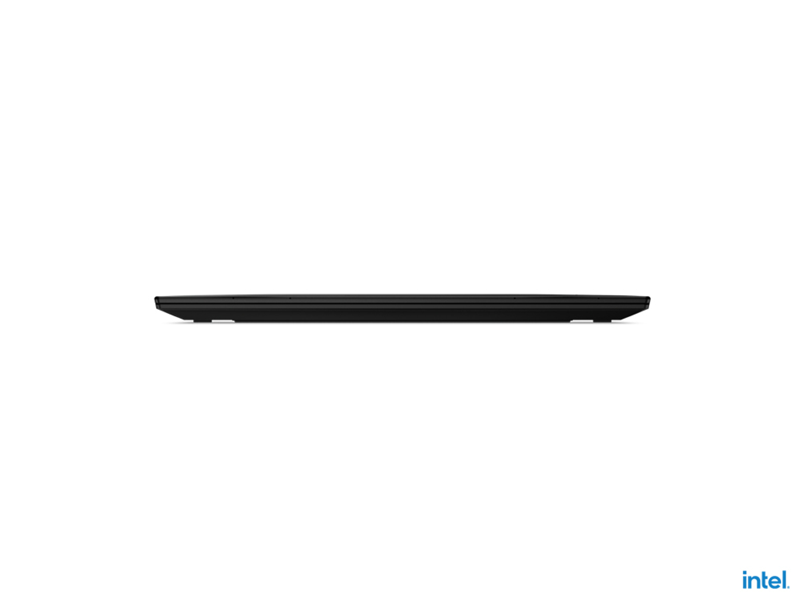 Schwarzer Laptop Seitenansicht, geschlossen. Der Hintergrund ist weiß.
