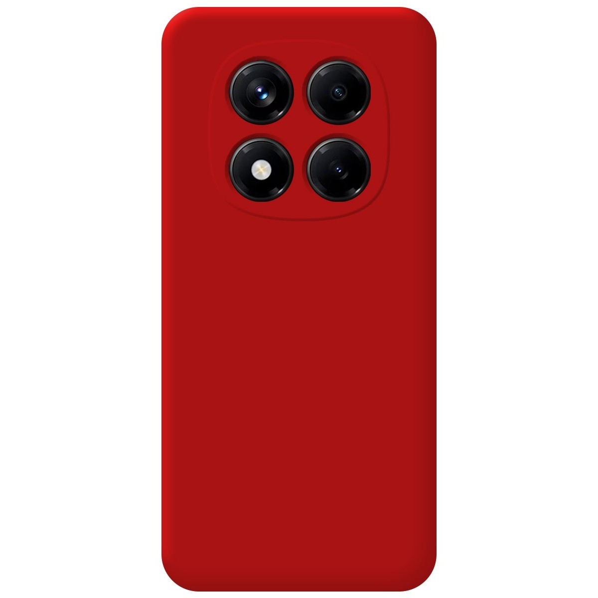 Custodia rossa per telefono con 4 obiettivi. Le lenti sono in un design quadrato.