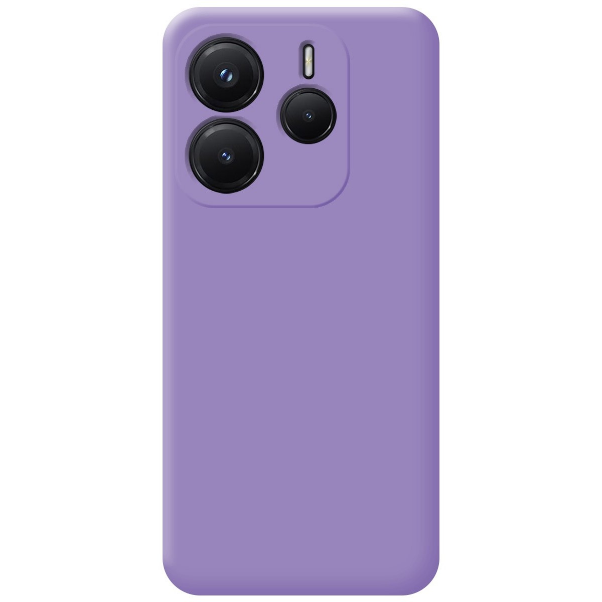Custodia per telefono viola con configurazione a tripla fotocamera. Design pulito.