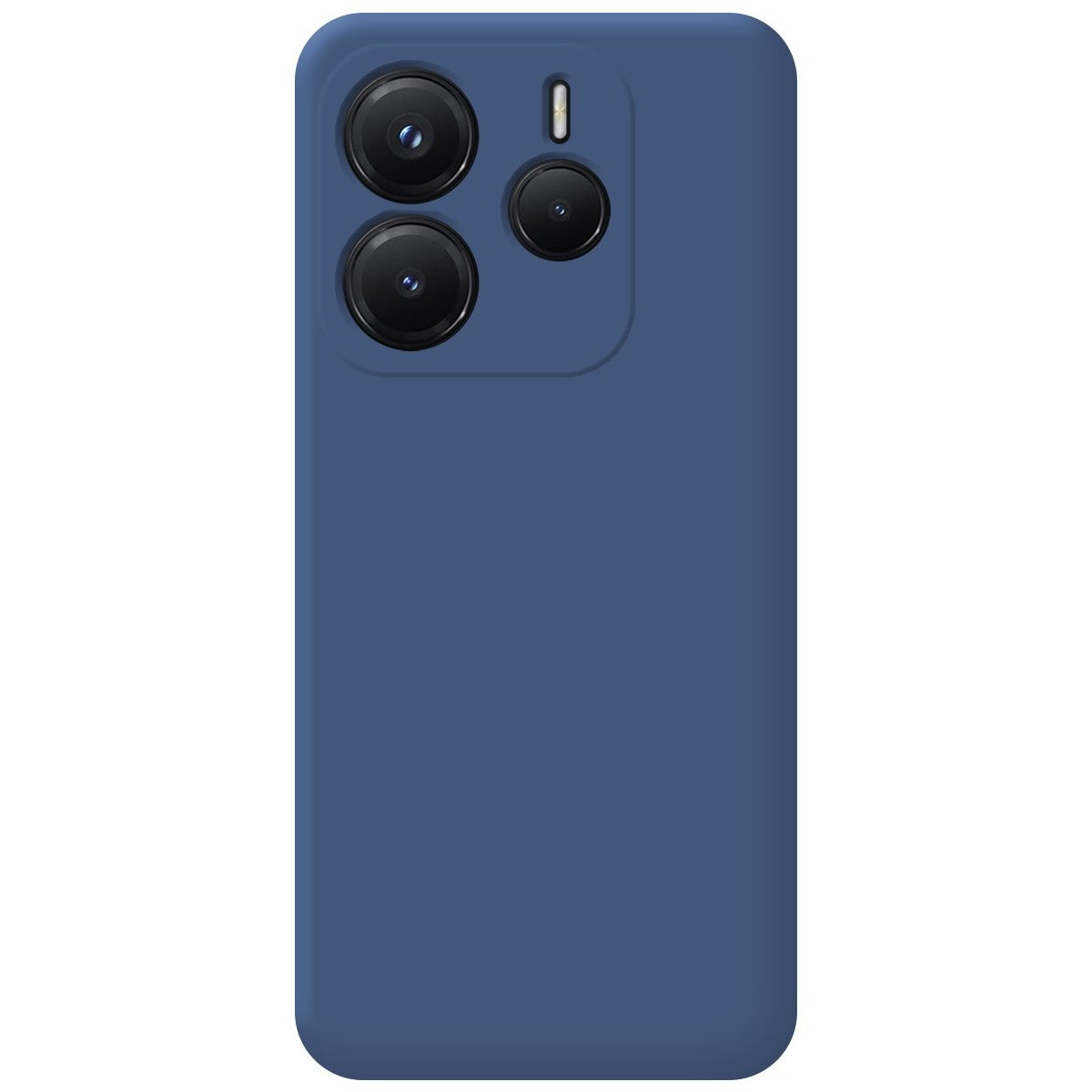 Custodia per telefono blu con protuberanze della fotocamera.