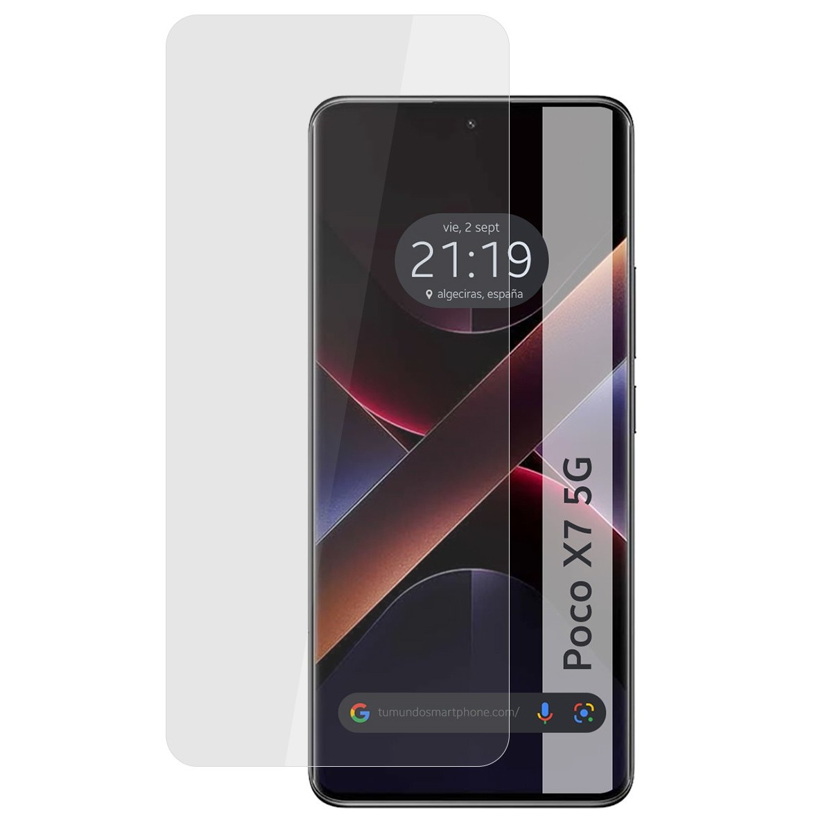 Schermo del telefono con protezione schermo. Sfondo bianco.