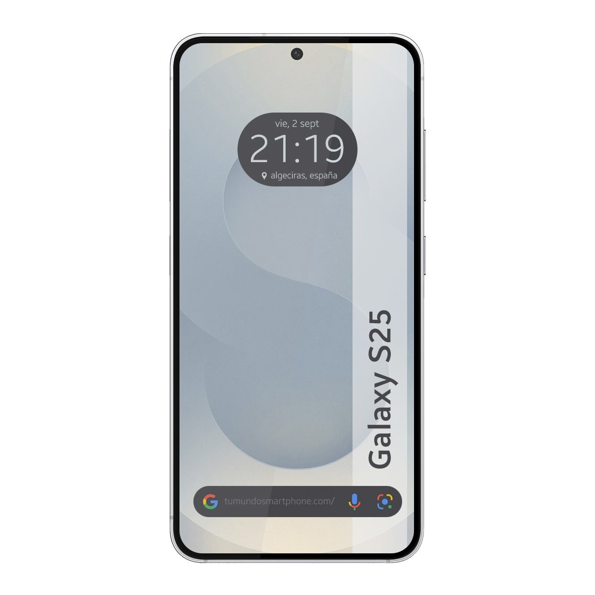 Uno smartphone moderno con schermo curvo, che mostra data e ora sullo schermo.