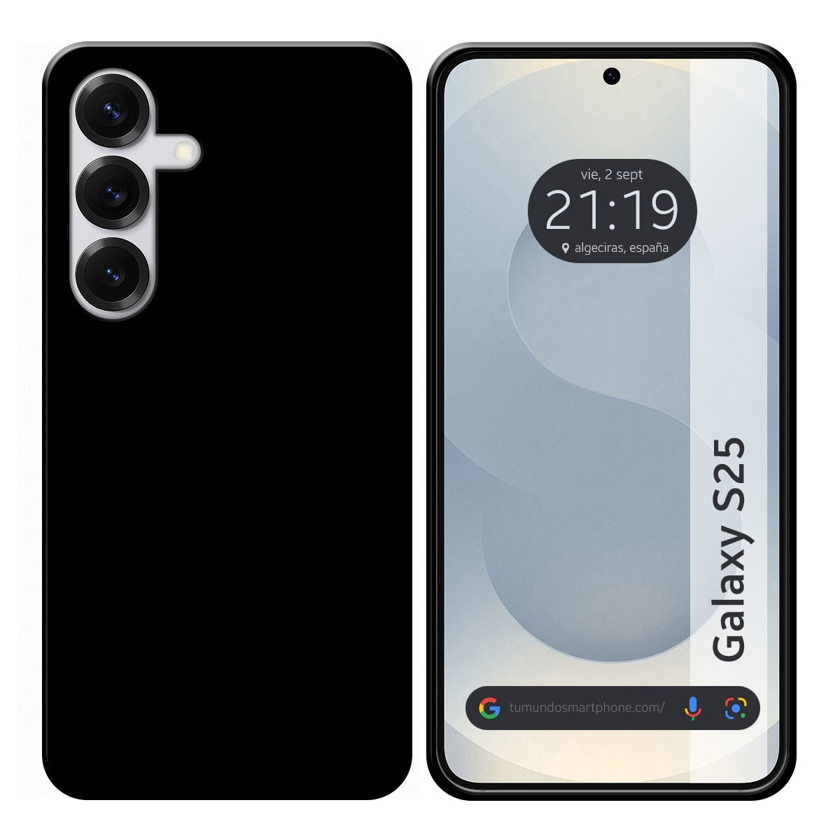 Funda de teléfono negra. Pantalla encendida, color negro.